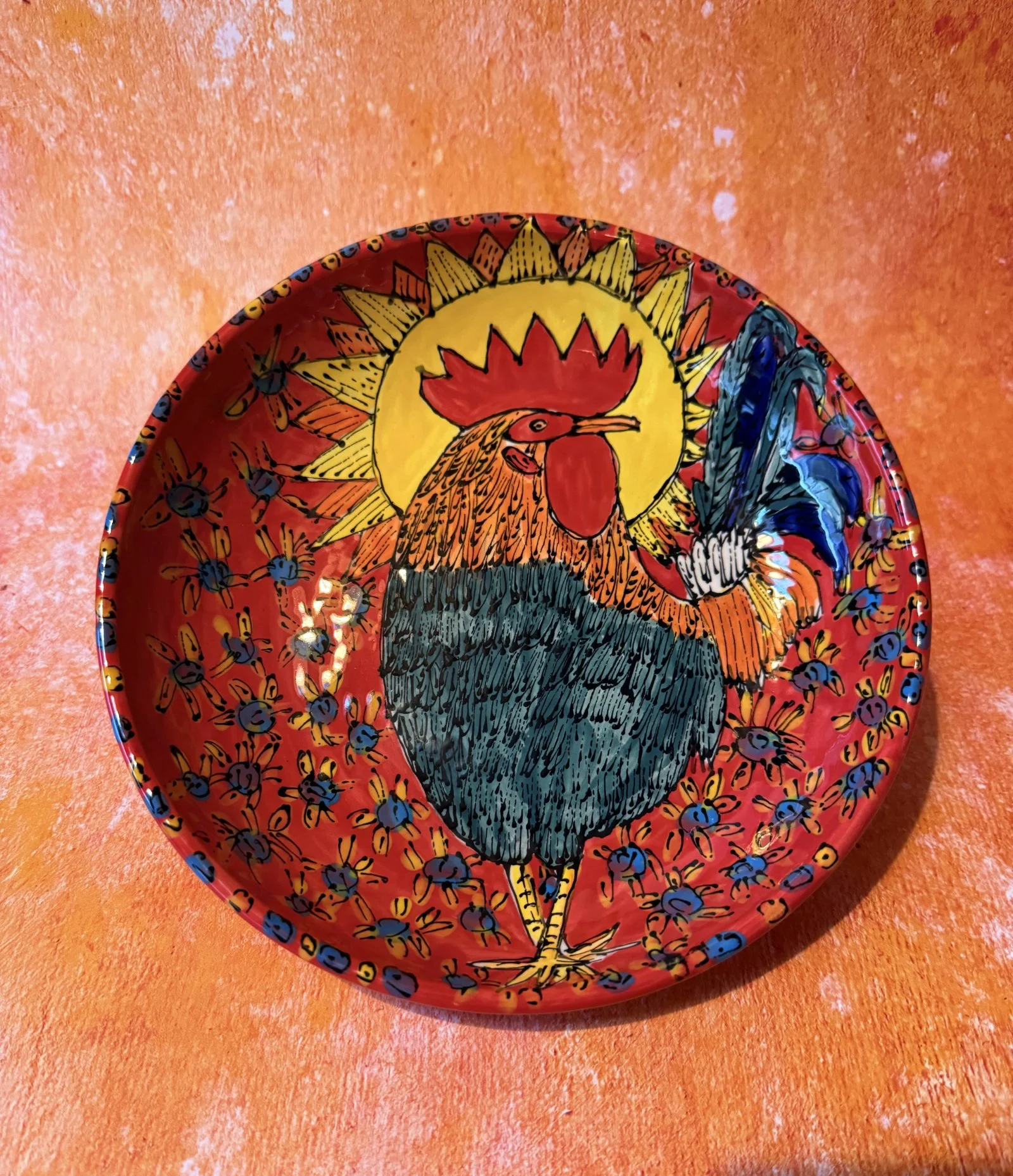 Cockerel on Red 8 Inch Pasta Bowl