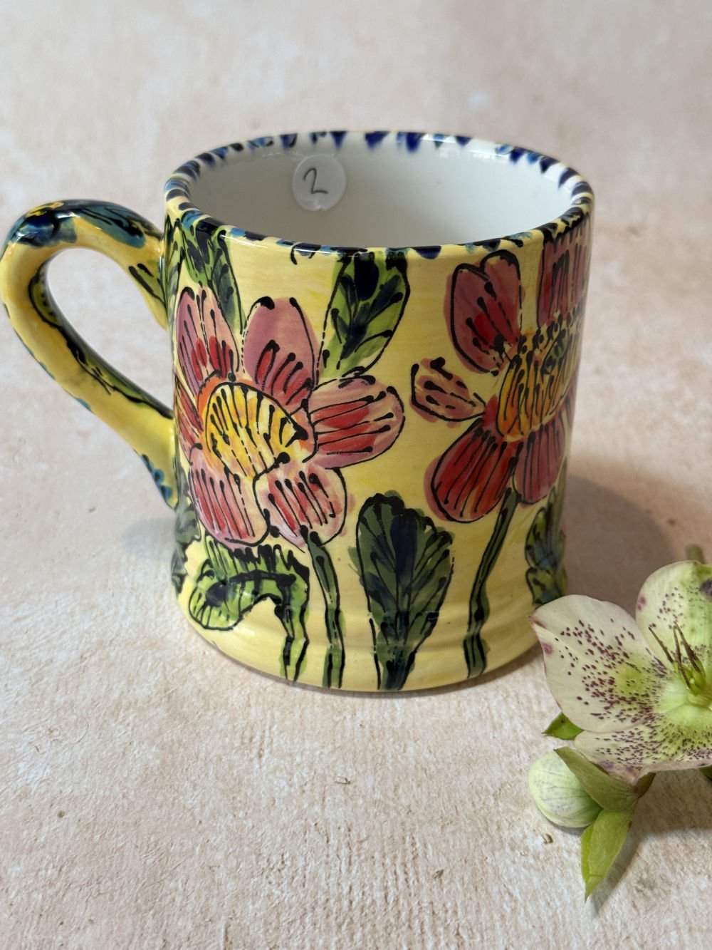 Pink Roses on Pale Yellow Background Daddy Mug (2)