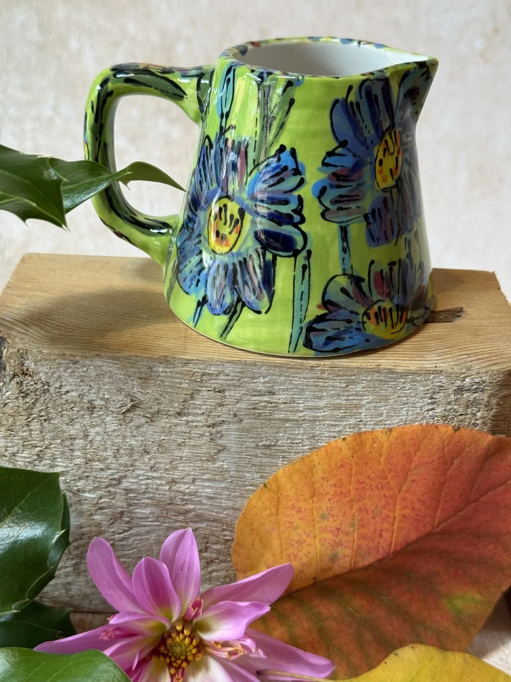 Blue Flowers on Lime Tapered Jug