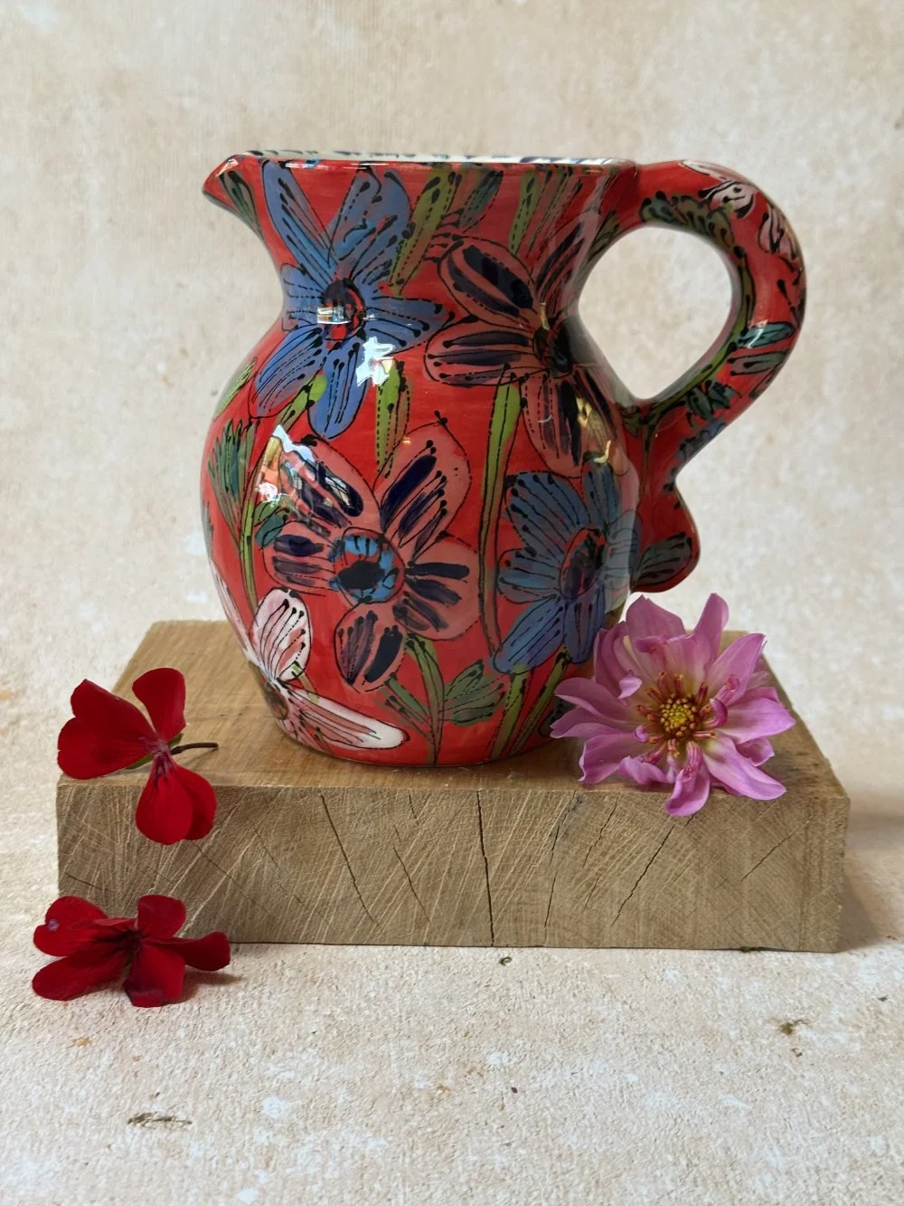 Large Curvy Flowers on Red Large Curvy Vase