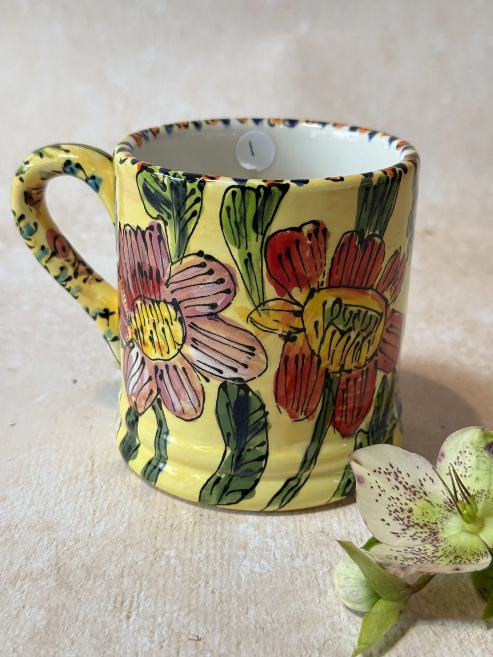 Pink Roses on Pale Yellow Background Daddy Mug (1)