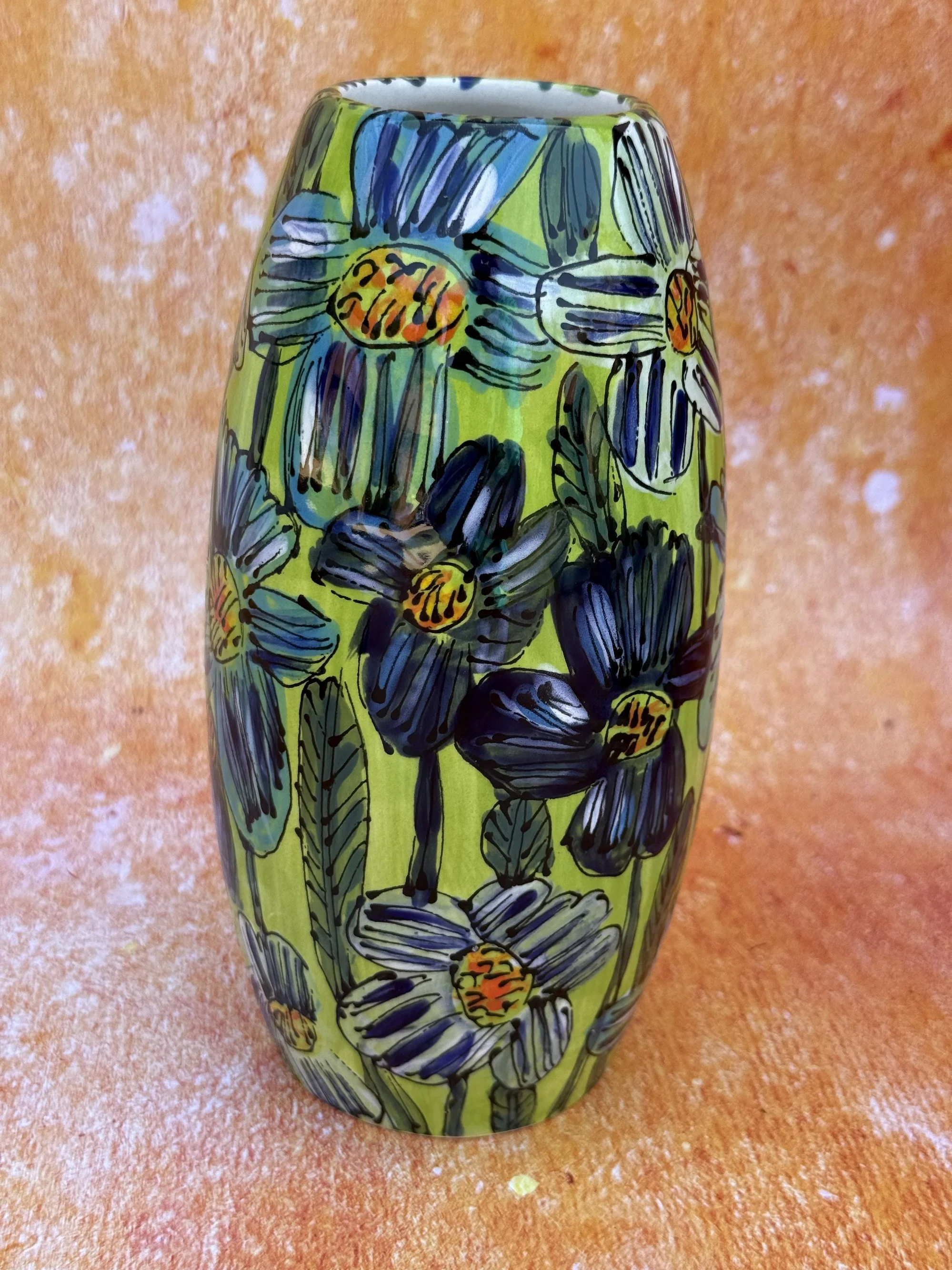 Flowers on Lime Torpedo Vase