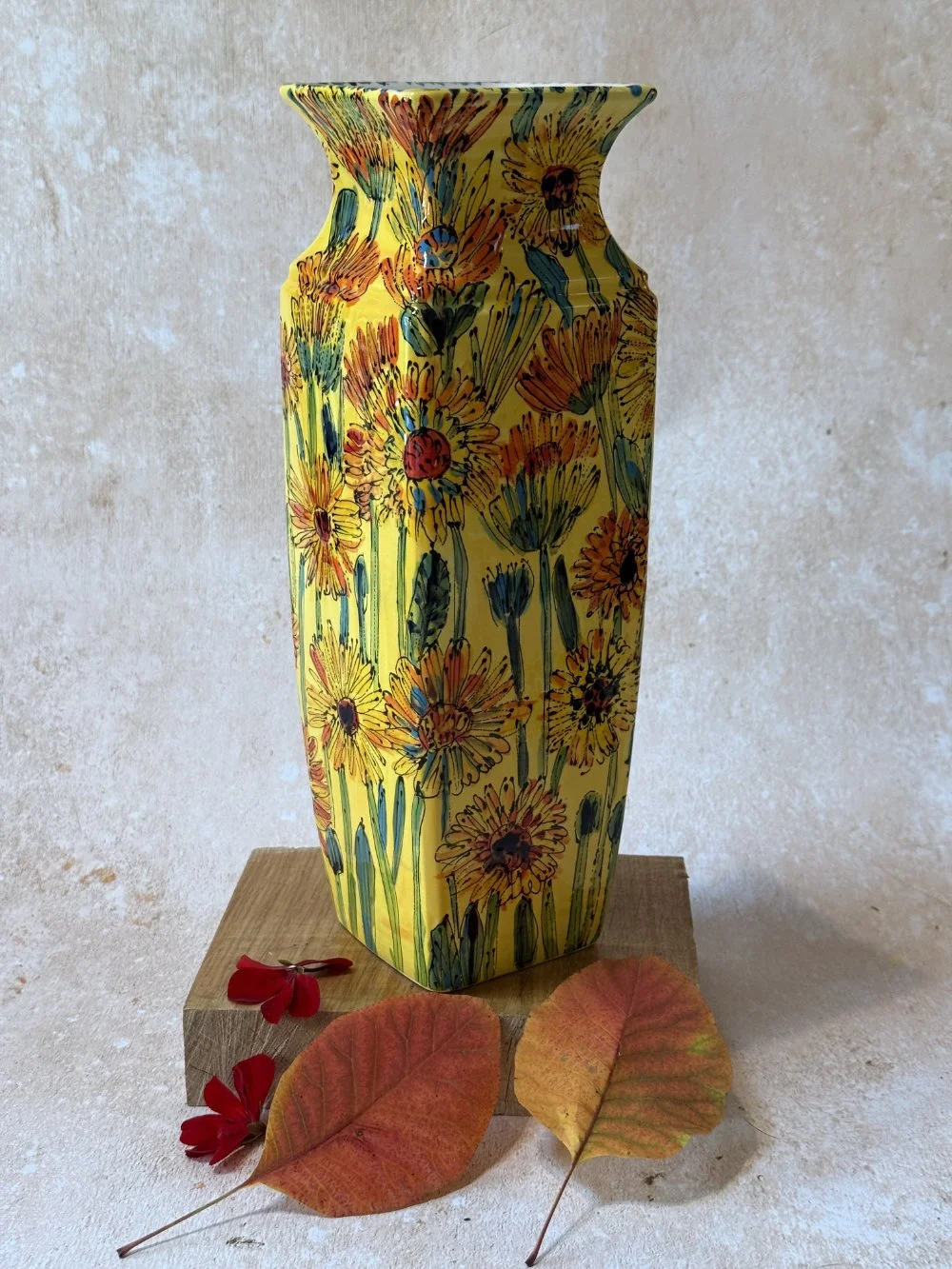 Marigolds on Yellow Art Deco Vase