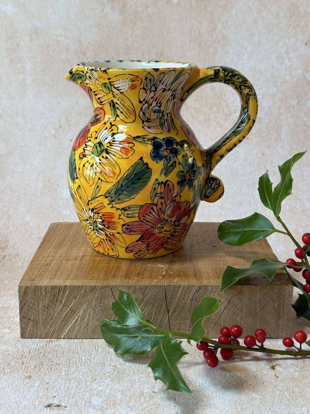 Flowers on Marigold Yellow Large Curvy Vase