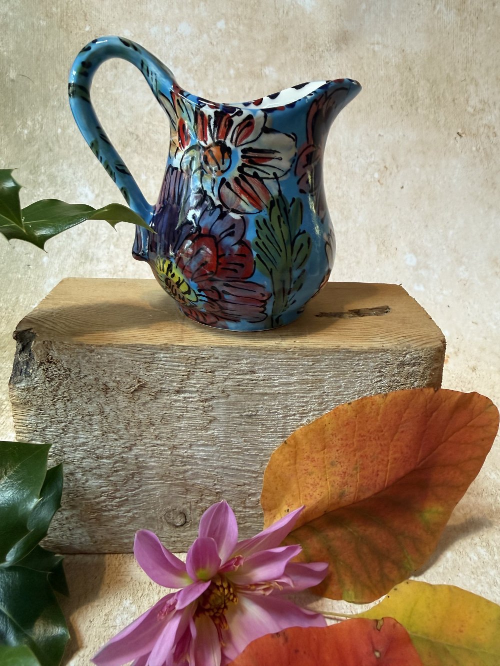 Flowers on Turquoise Cream Jug