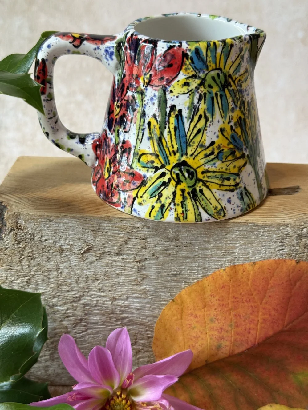 Flowers on Mottled Background Tapered Jug
