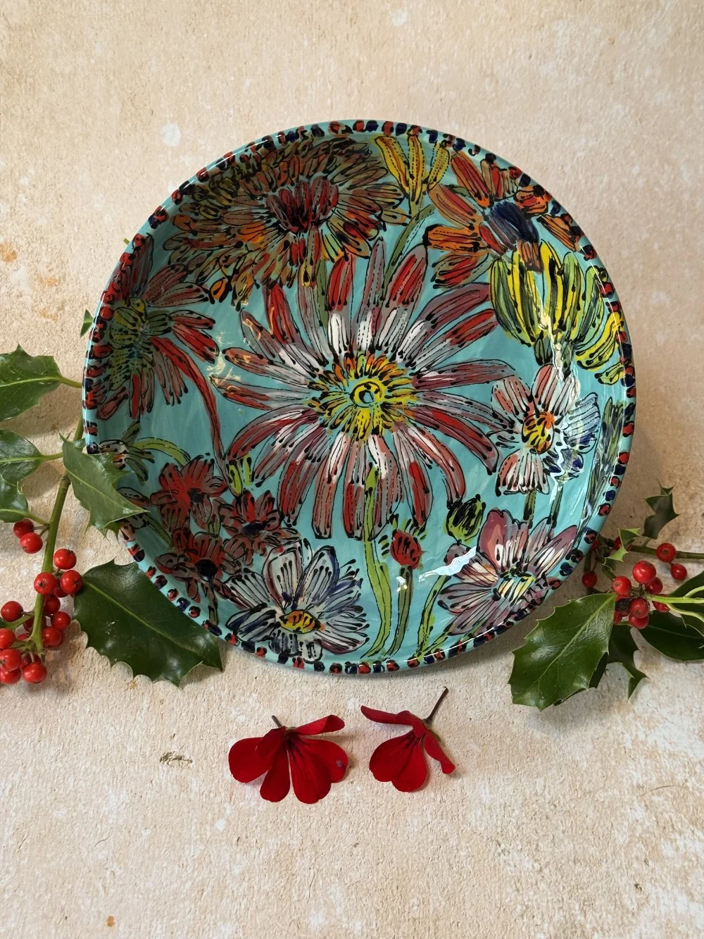 Dahlias on Juniper Pasta Bowl 8 Inch