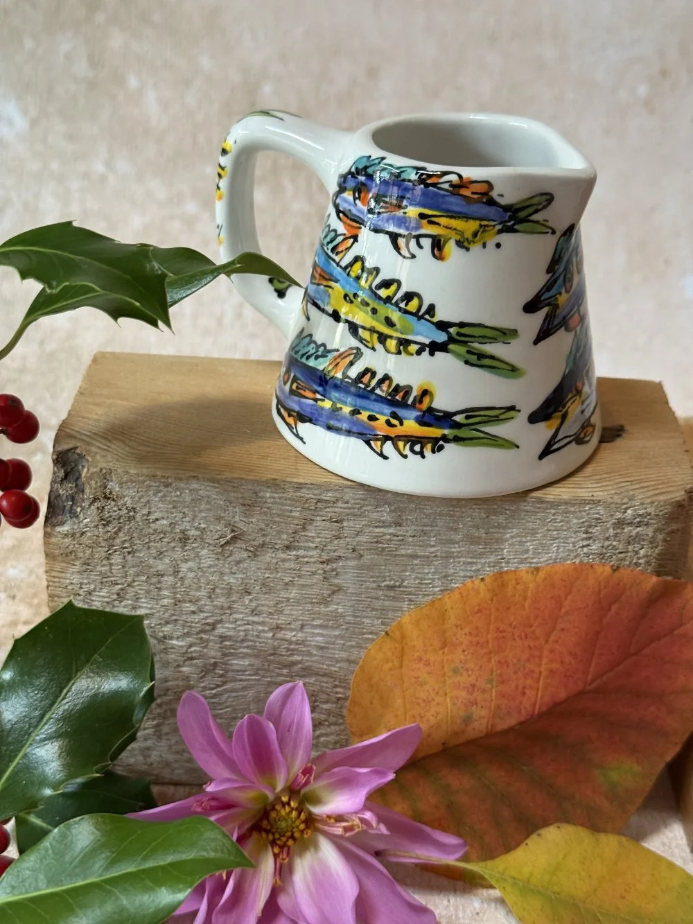 Mackerel on White Tapered Jug