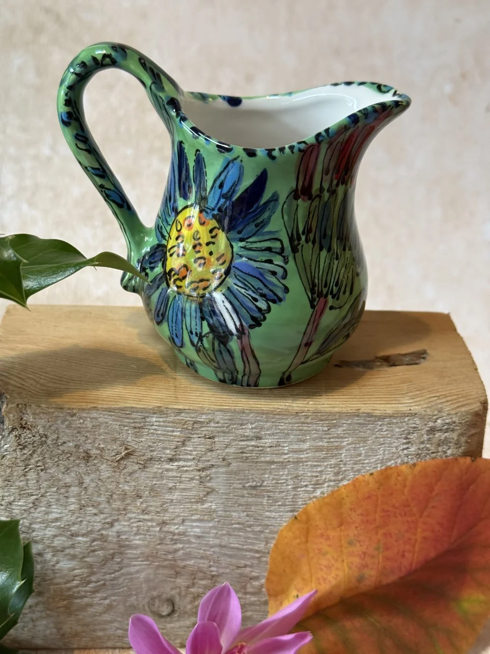 Asters on Green Cream Jug