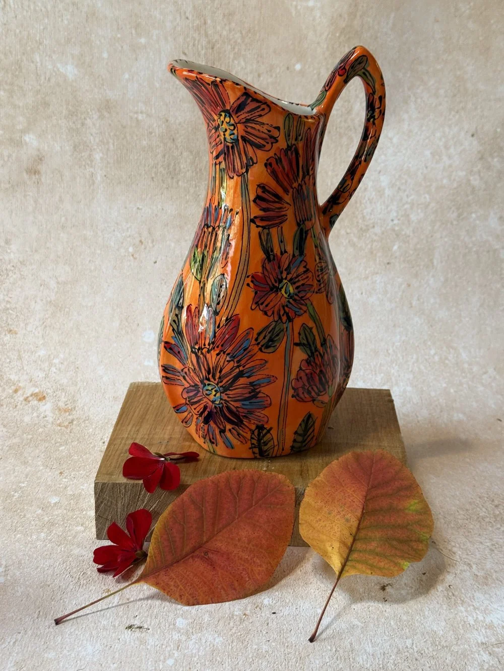 Flowers on Orange Athena Vase