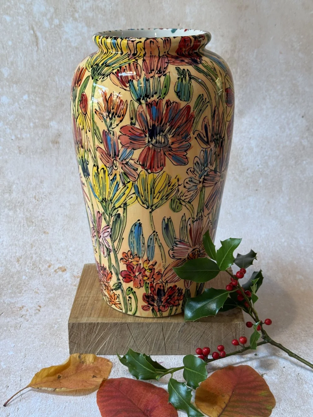 Flowers on Pale Orange Victorian Vase