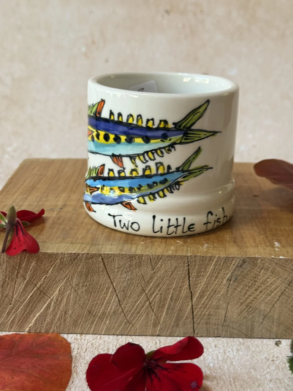 Mackerel on White Two Little Fish Baby Cup