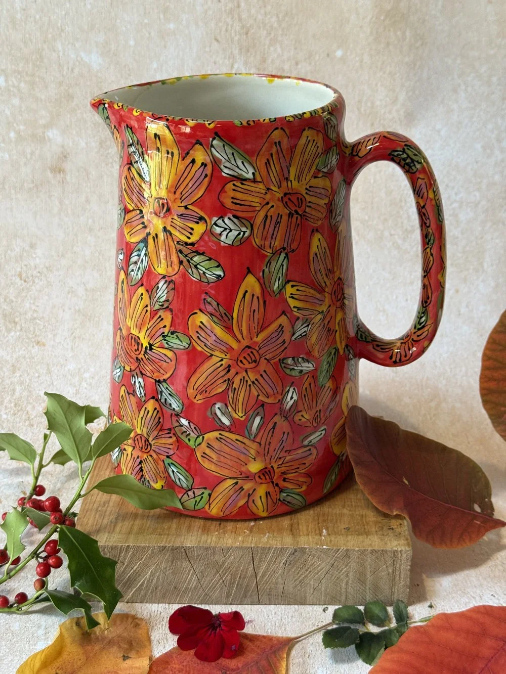 Yellow Flowers on Bright Red Giant Vase