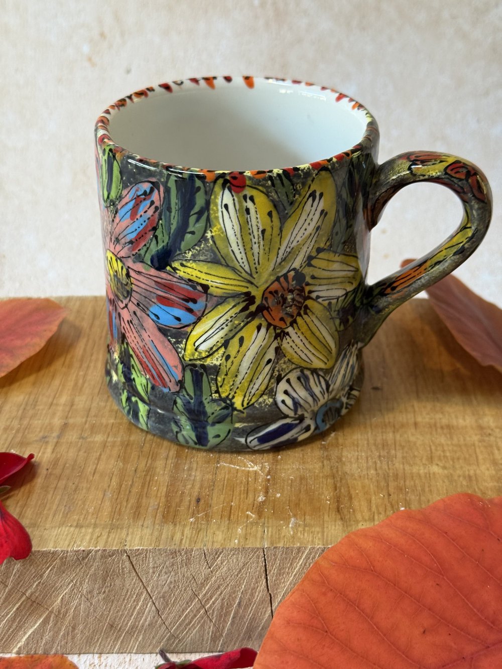 Dahlias on Mottled Grey Daddy Mug