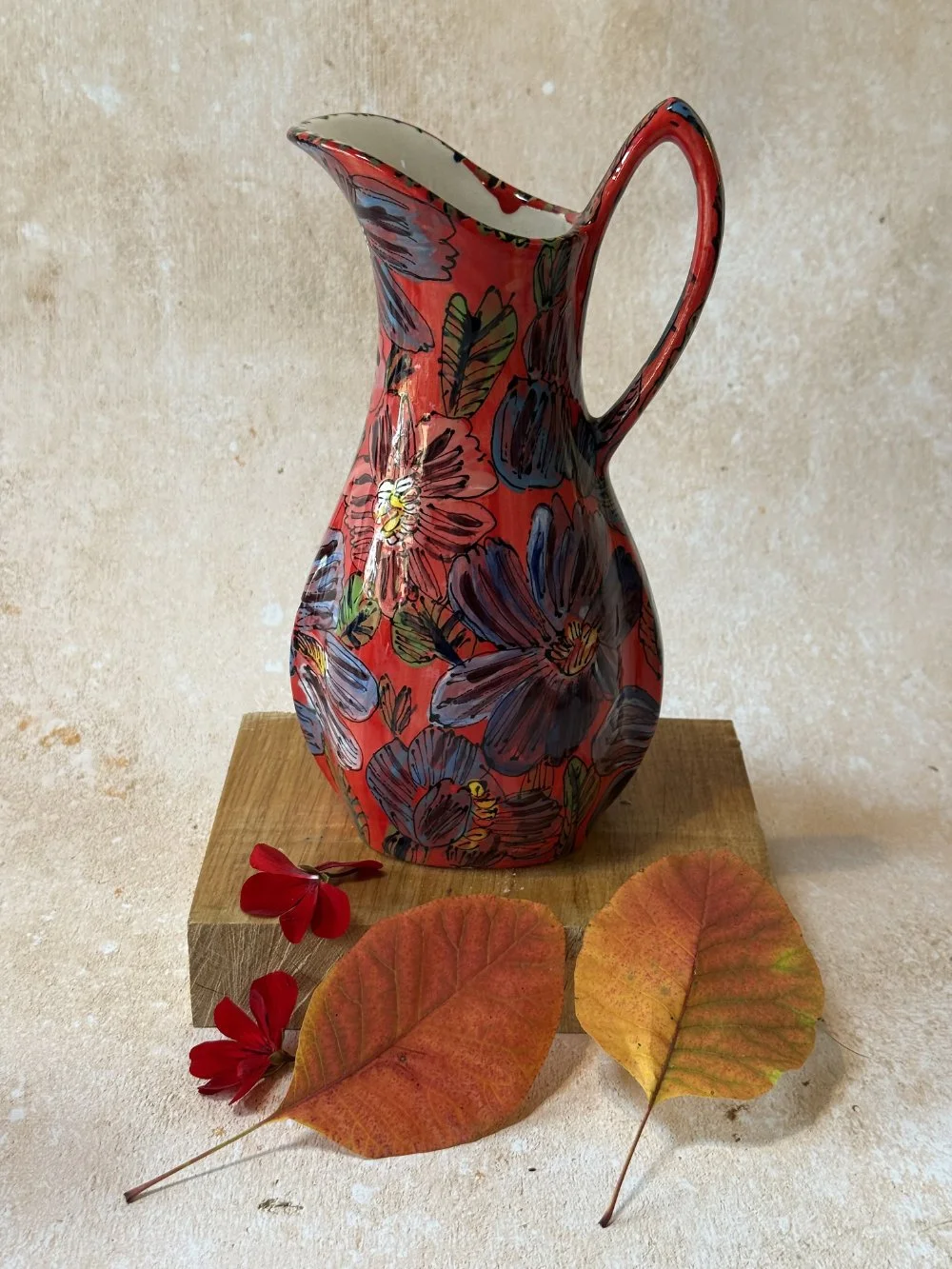 Flowers on Red  Athena Vase