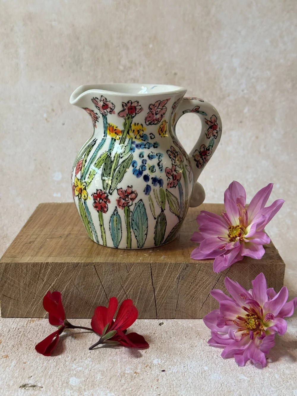 Meadow Flowers on White Small Curvy Vase