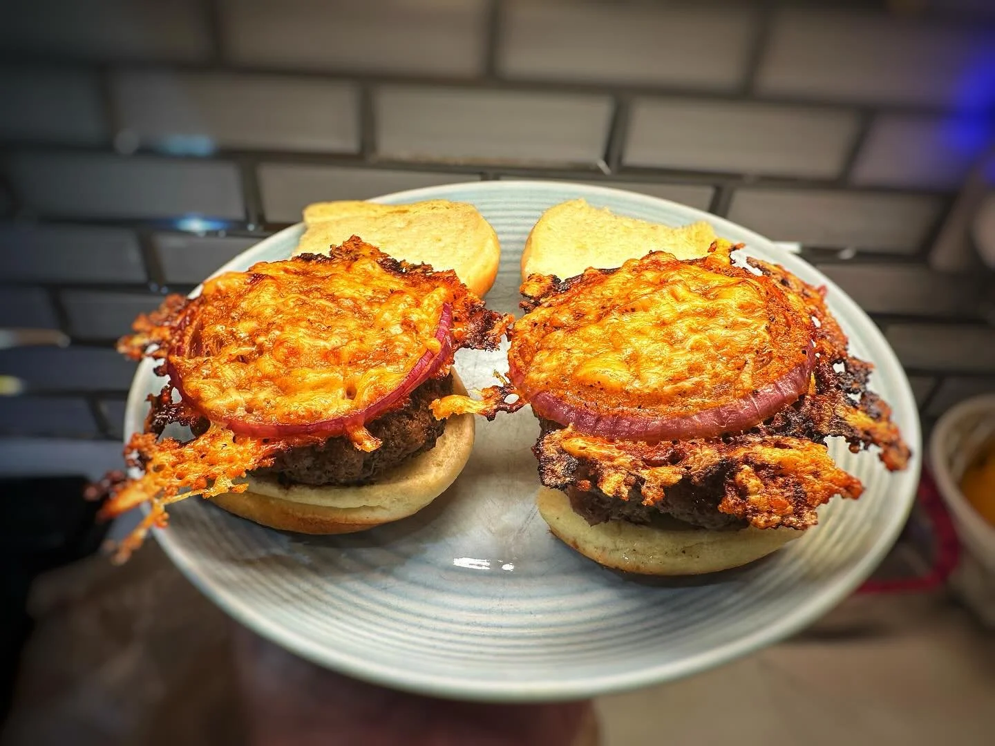 How do you make sliders better?  The secret is to top it off with a cheesy onion crisp.  These were amazing and easy to make.  We will be putting this recipe on the website soon.