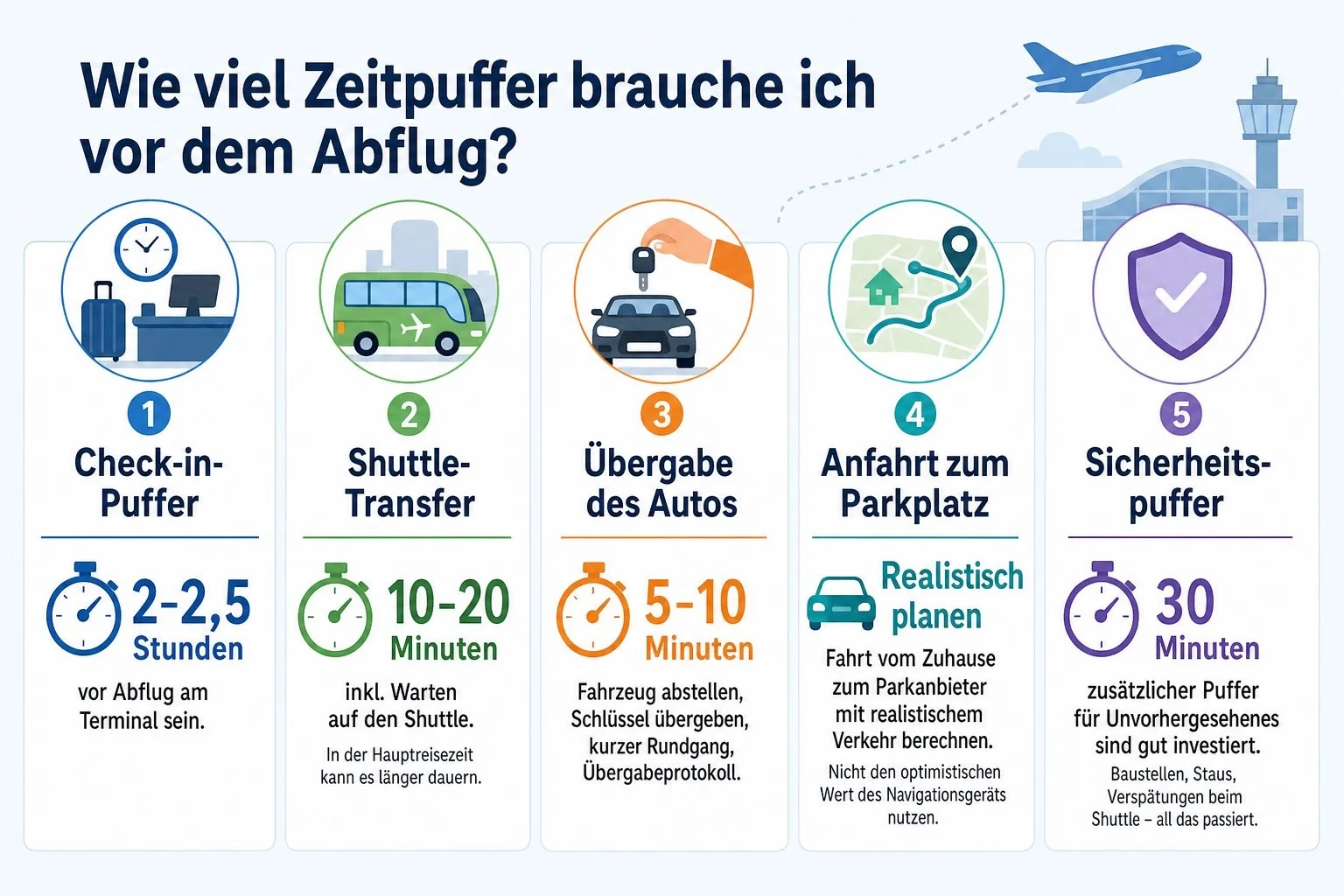 Infografik über Zeitpuffer vorm Abflug