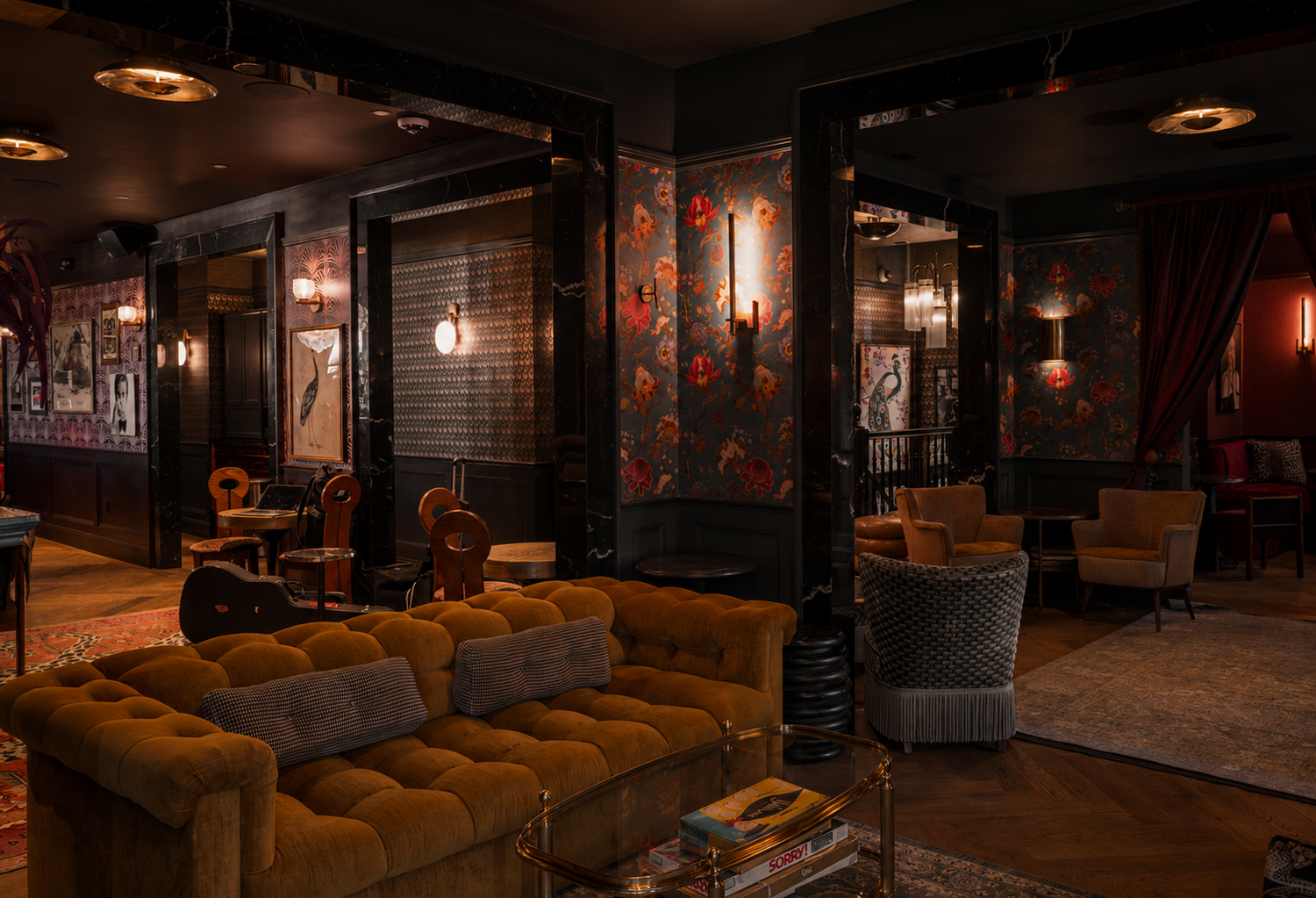 The connected rooms and seating areas available with a full Left Door venue buyout