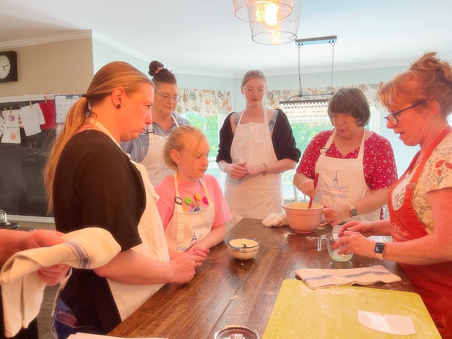 Had an amazing private class on Monday with this fabulous family of 8. They learned to prepare and enjoyed Coq au Vin, Baguettes, Potato/Leek &amp; Spinach soup with a dessert of Lemon crepes. Let me know if your family, book@club, besties, wedding p