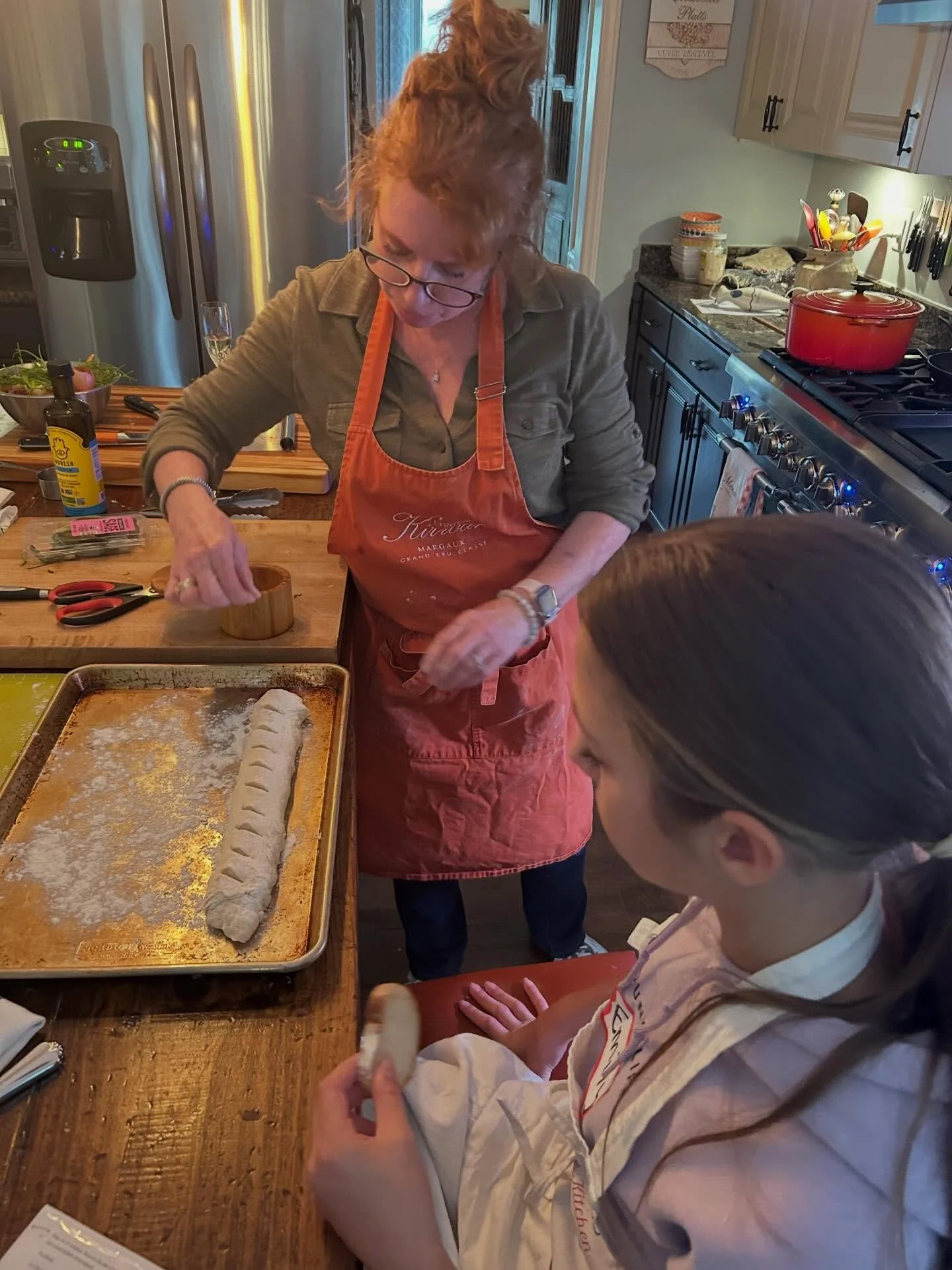Two different fall French soups, Parisienne Bistro salad  with  homemade Baguettes were a great class with a fabulous family and friends celebrating a birthday.  A fun afternoon was spent by all. Sign up for a  group class or schedule a private class