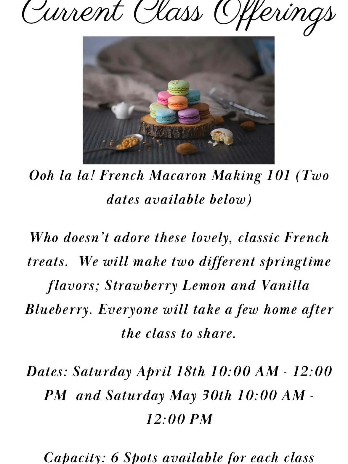 Come bake and cook with me! New classes are posted on the website. I also still have spots available in our summer camp sessions. Each session will focus on a specific type of cuisine. Email laparisiennekitchen@gmail.com to register or ask a question