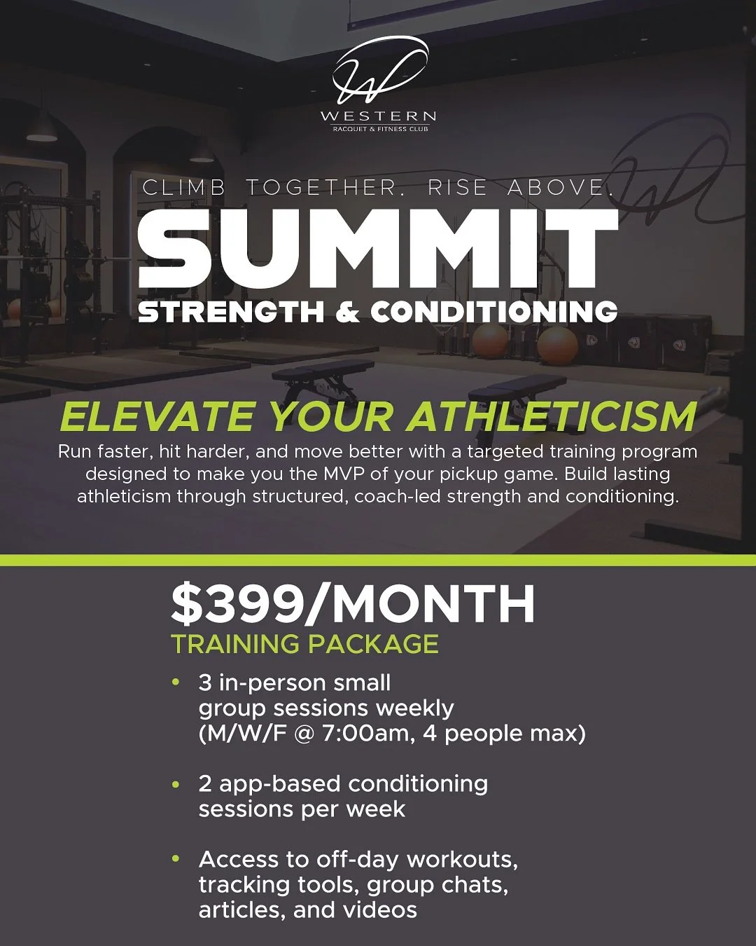 💥 60-day results guarantee &mdash; or keep training for free
❄️ Train like an athlete &rarr; Ski longer, hike harder, move stronger.
👟 3 small-group sessions weekly led by an advanced trainer
📲 App access with off-day workouts, cardio, &amp; recov