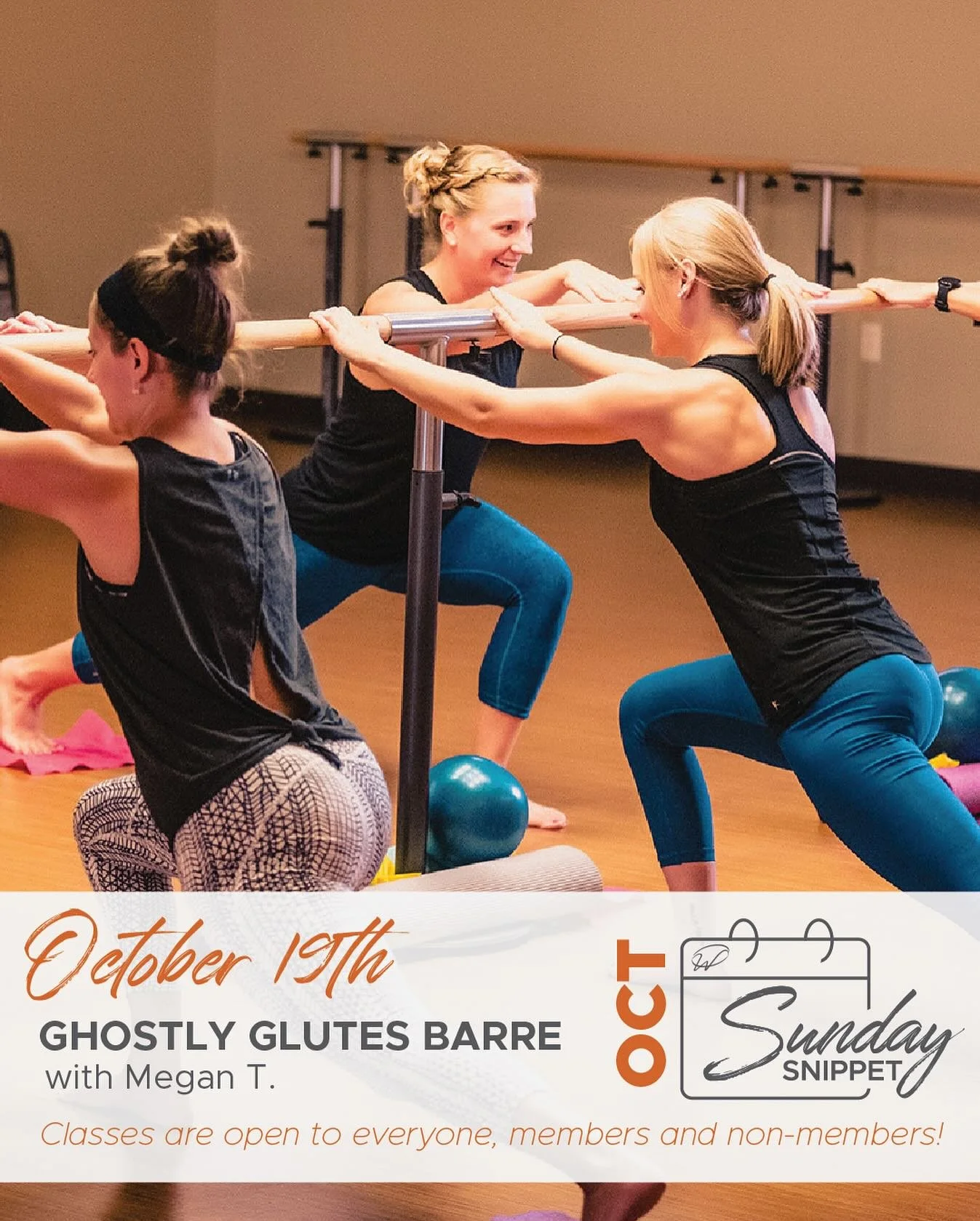 🎃 Sunday Snippet: Ghostly Glutes Barre with Megan! 👻

Join Megan tomorrow at 9am for a Ghostly Glutes Barre class that&rsquo;s full-body focused &mdash; with an extra boo-tiful burn for your lower body! 🍑🔥

You&rsquo;ll lift, strengthen, and scul