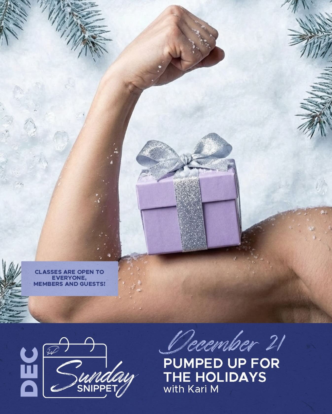 🎄 SUNDAY SNIPPET | 9:00 AM 🎄
Pumped Up for the Holidays with Kari

Join us tomorrow morning at 9am for a high-energy Sunday Snippet filled with festive vibes, great music, and a workout that will leave you feeling strong, motivated, and ready for t