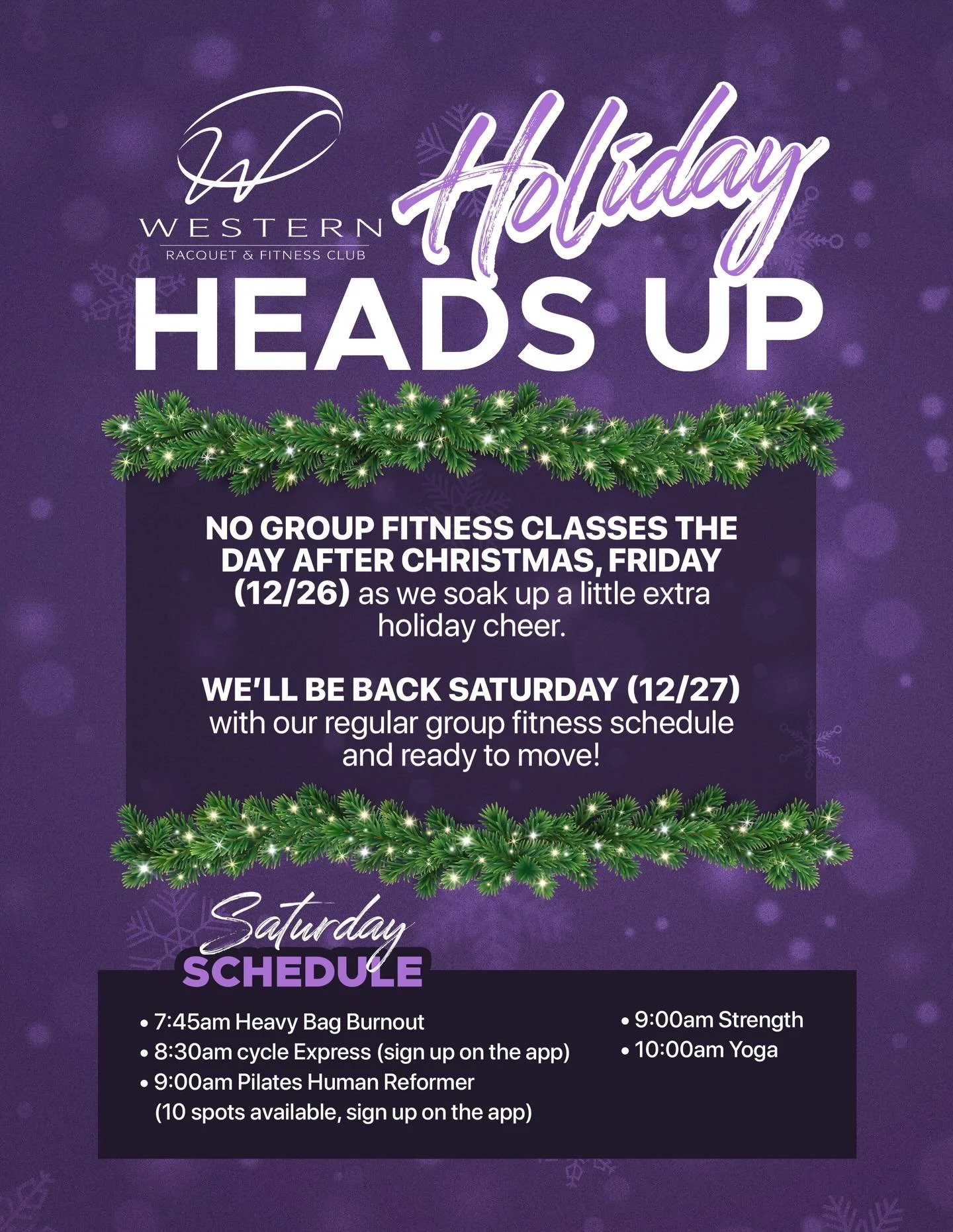 🎄 Holiday Reminder 🎄
No group fitness classes the day after Christmas FRIDAY 12/26&mdash; enjoy one more day to relax and recharge! We&rsquo;ll be back Saturday with our regular weekly lineup and can&rsquo;t wait to see you 💪✨