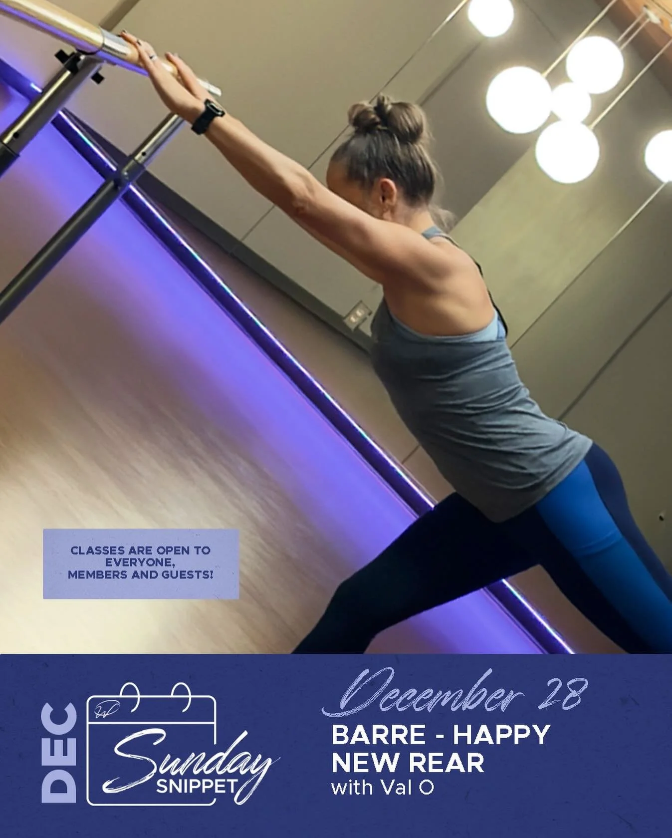 🍑 Sunday Snippet 🍑
Join us for the last Merry Fitmas of the month 🎄
9am | Happy New Rear Barre with Val
Booty burn guaranteed 🔥
Open to members &amp; non-members