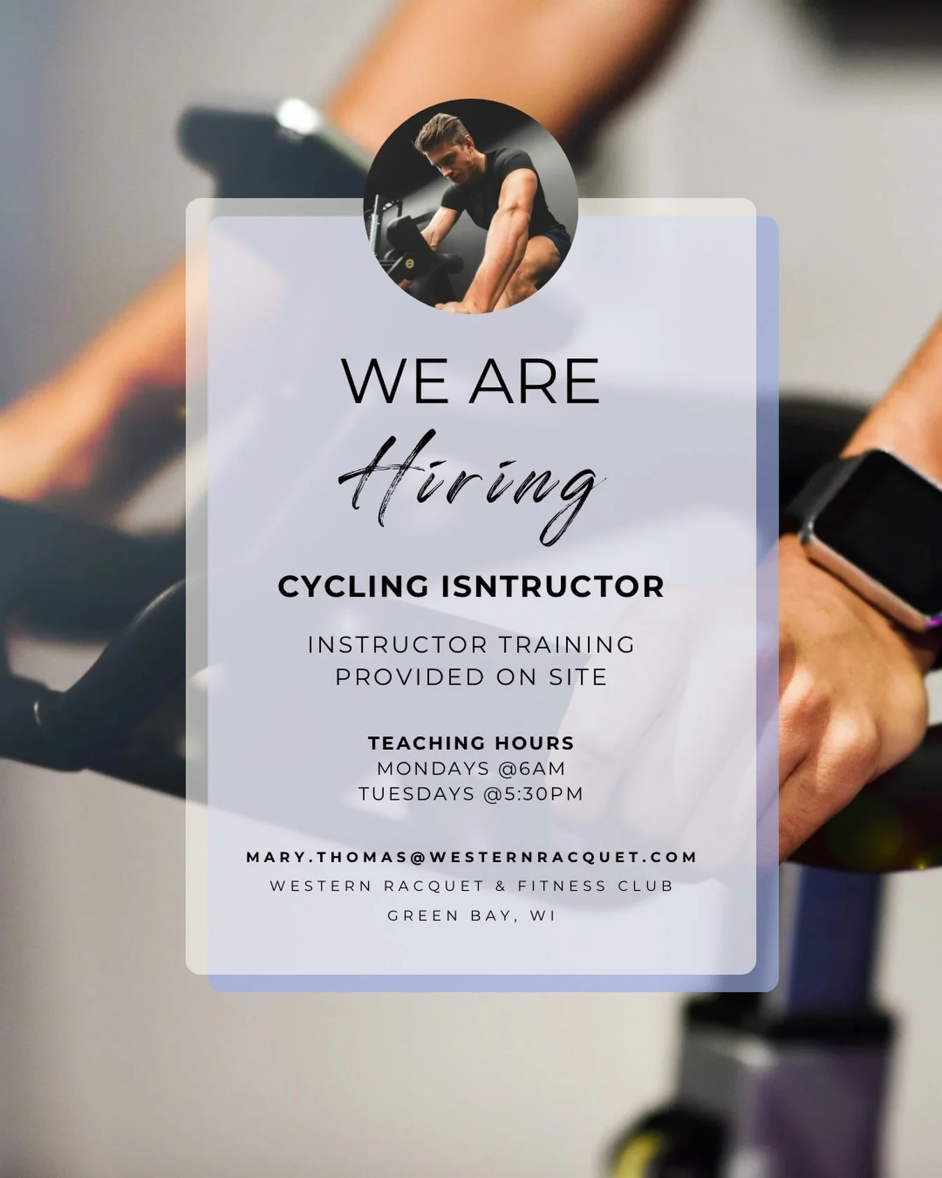 🚴&zwj;♀️ LOVE MUSIC? LOVE MOVEMENT? LOVE HYPING PEOPLE UP?

We&rsquo;re officially HIRING a Cycling Instructor at Western Racquet &amp; Fitness Club!

No experience? NO PROBLEM.
👉 We provide on-site training
👉 You bring the energy

If you&rsquo;ve