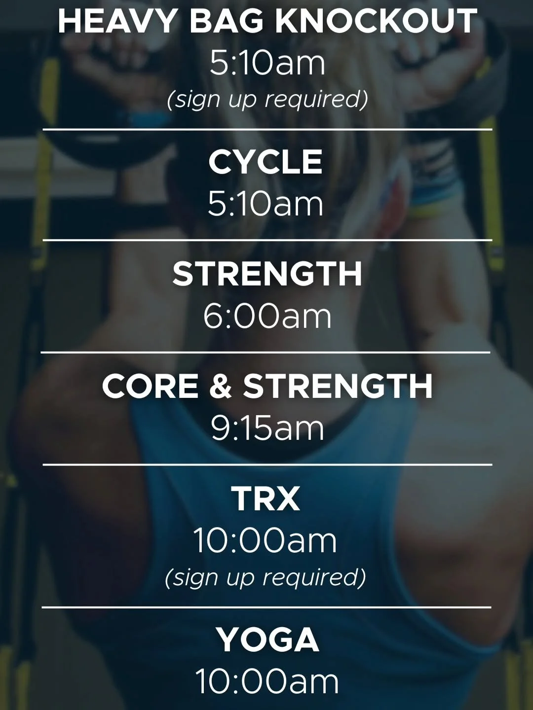 💥Fridays at The Club!💥
Join some of your favorite instructors in our Friday lineup!
@mindfulness.athletics has Heavy Bag for you to kick the morning off at 5:10am (class is full but join the waitlist!)
Andy has Cycle for you at 5:10am-playlist on p