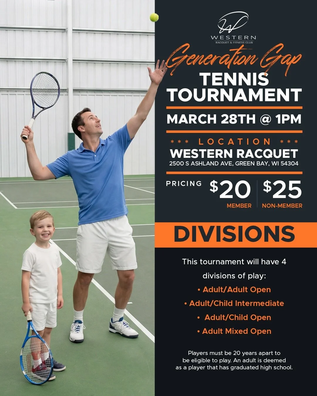 👶👨&zwj;🦳 One court. Two generations. Endless bragging rights. 🎾

The Generation Gap Tournament is coming to Western Racquet&hellip; and it&rsquo;s not just about winning&hellip; it&rsquo;s about proving who REALLY runs the family. 😉

📅 March 28