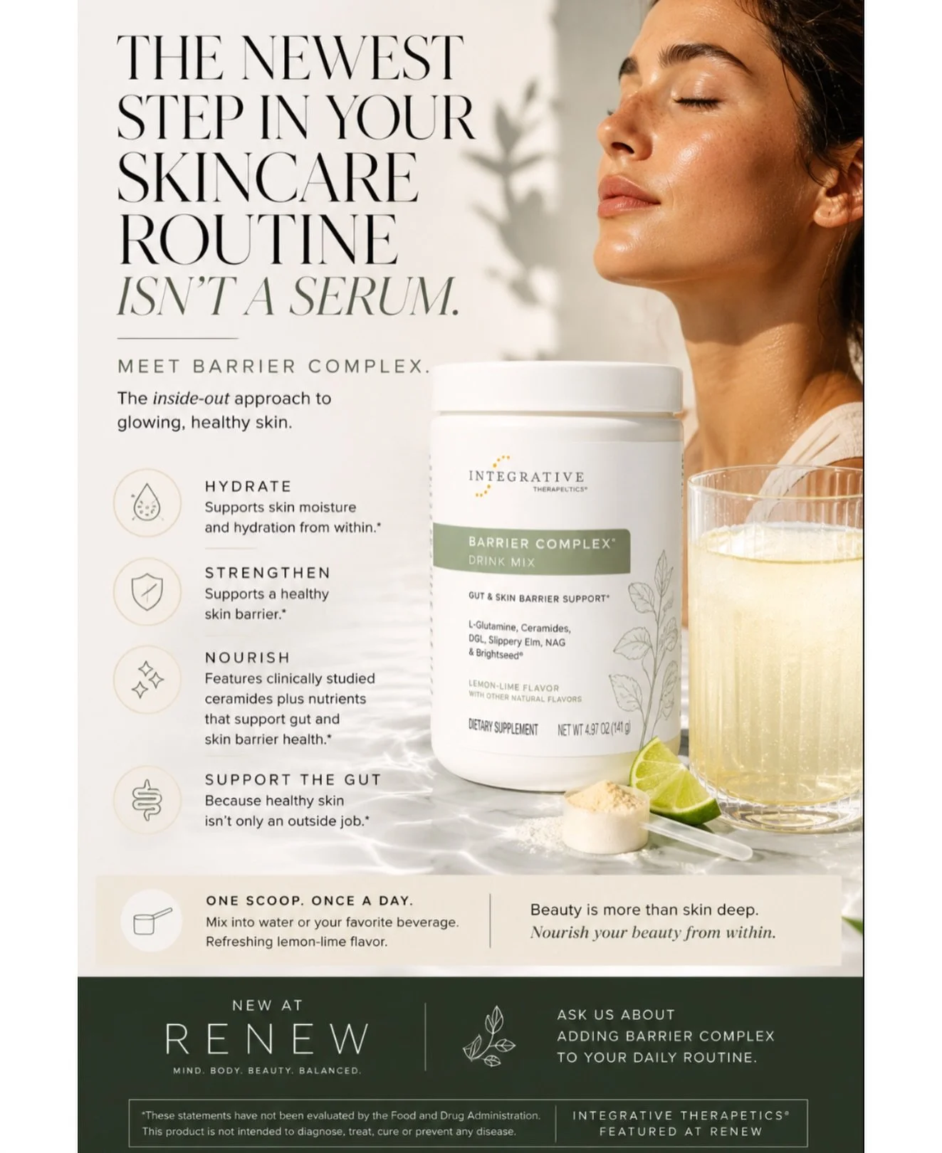 Beauty is more than skin deep. 🍋✨

Support your gut and skin barrier from within with Barrier Complex, now available at Renew. Just one scoop a day in water for a refreshing, hydrating boost.

Stop by Renew to pick yours up!

#greenbay #integrativeh