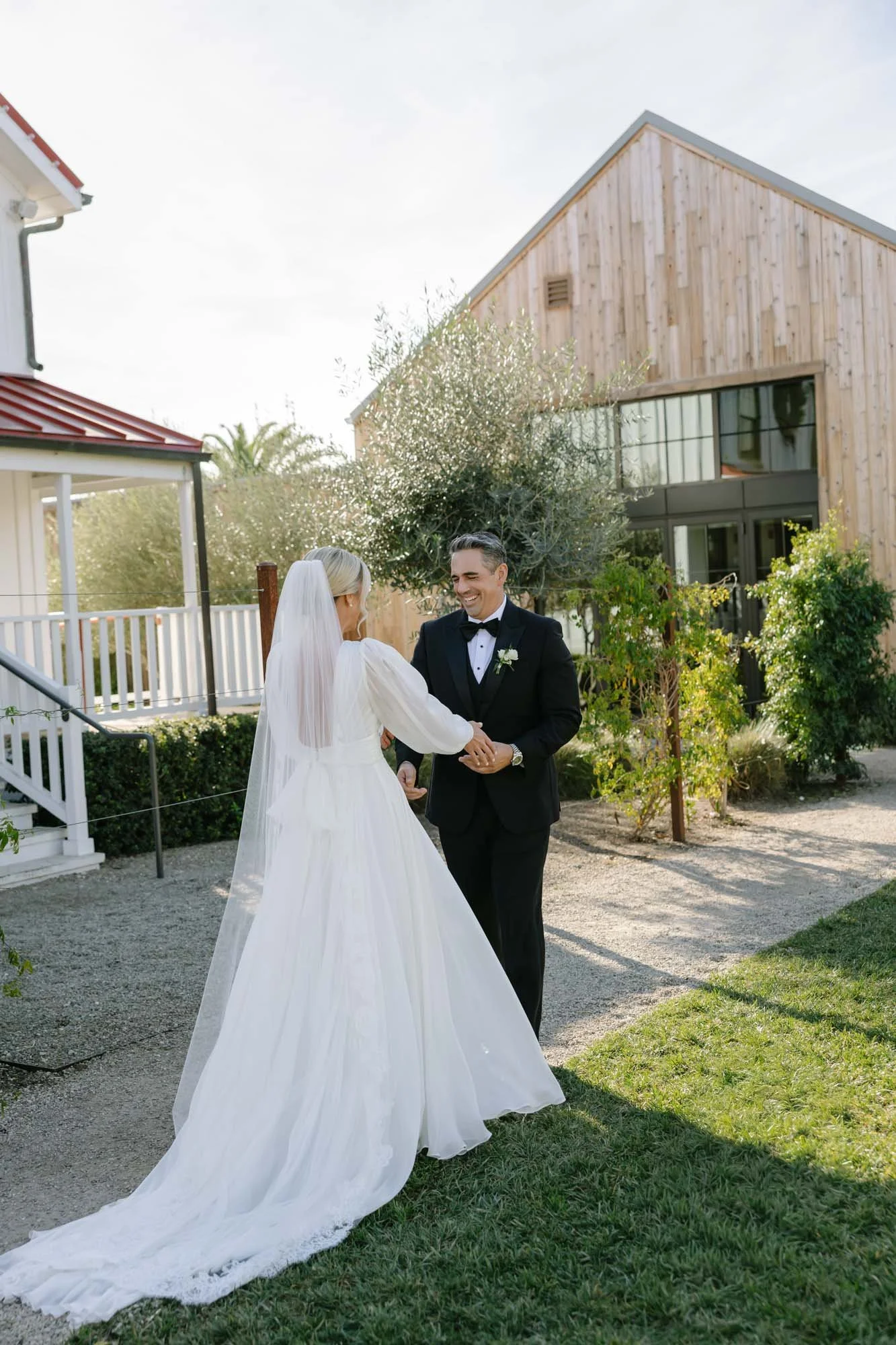Erin and Kyle's first look at the Hartley House during their Los Olivos wedding