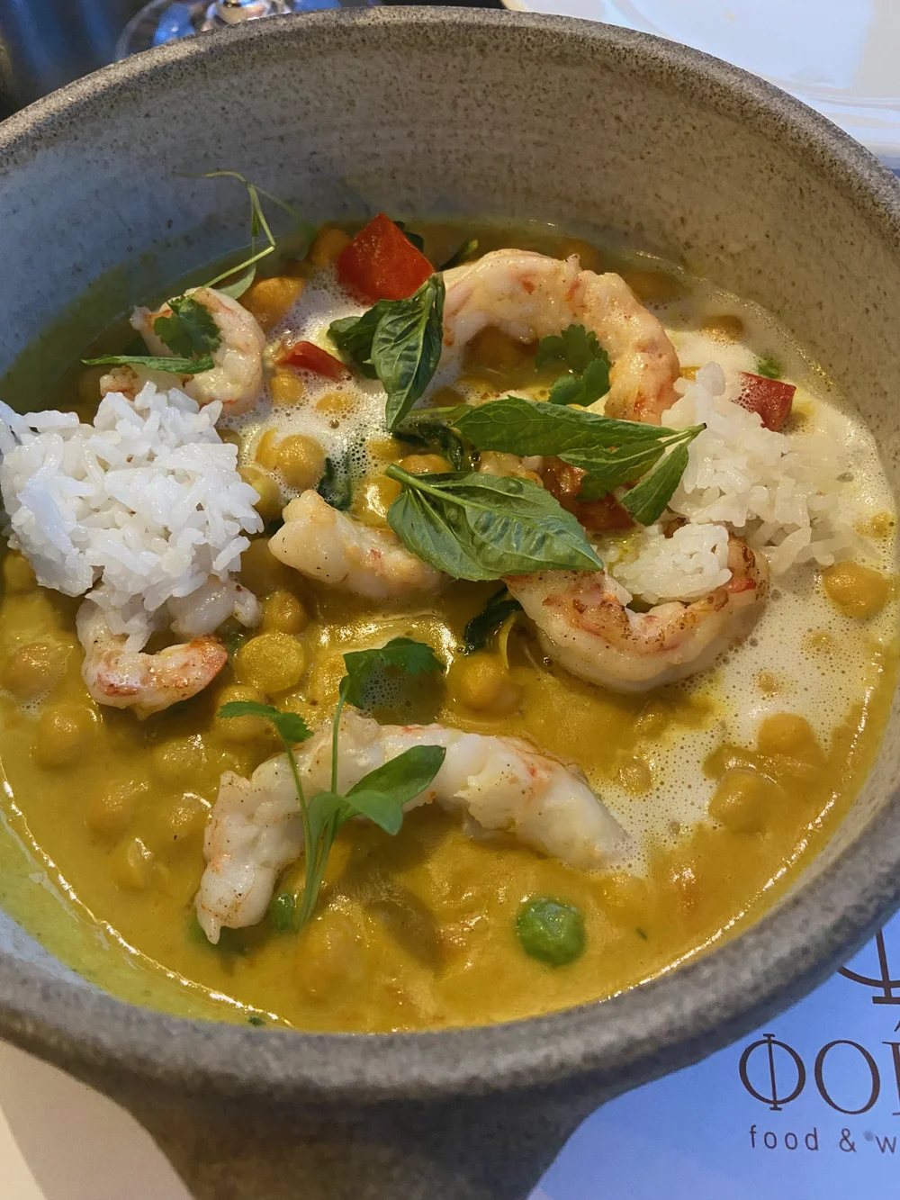 Curried prawns at Foino 