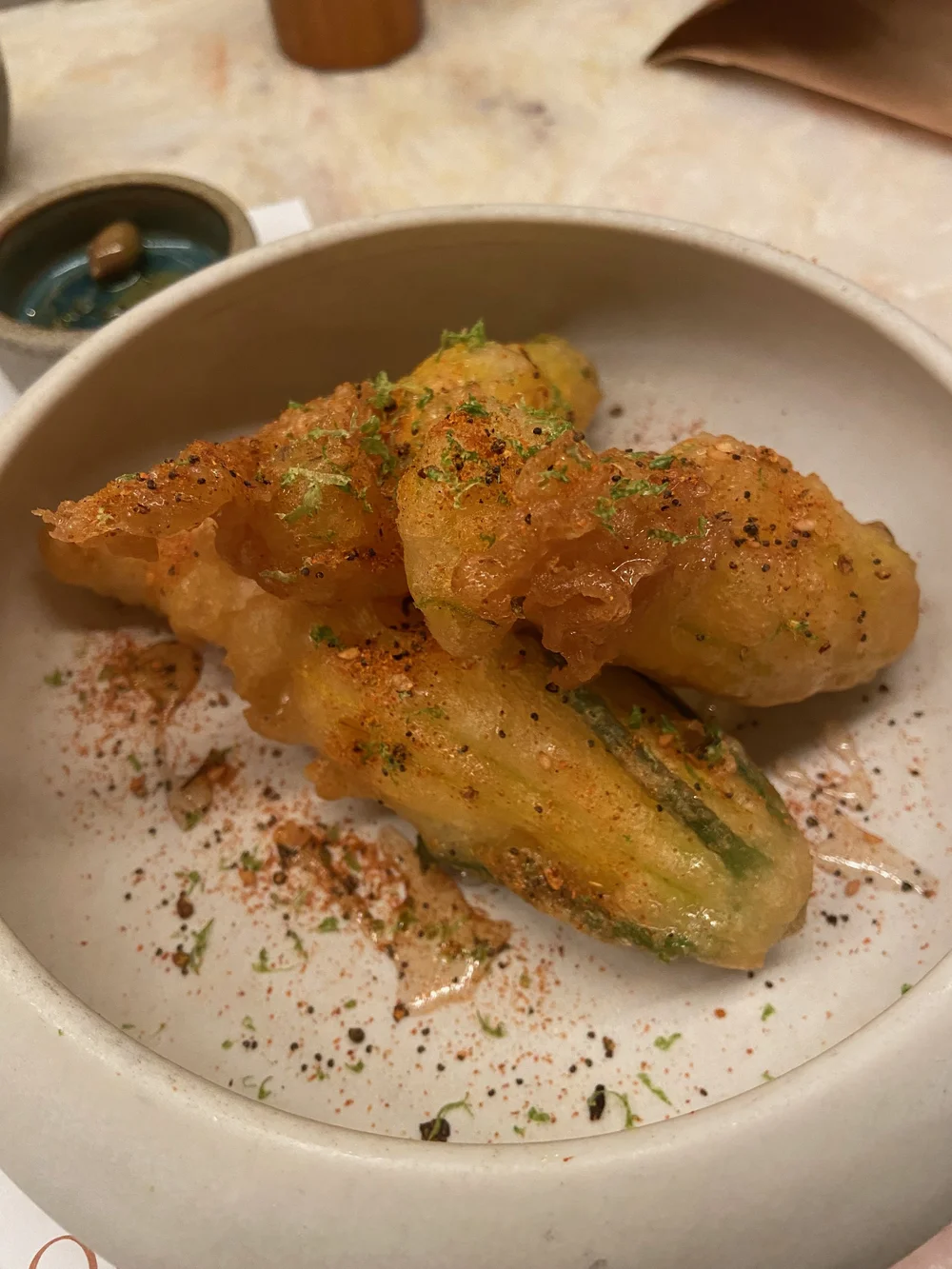 Tempura squash blossoms at Foino