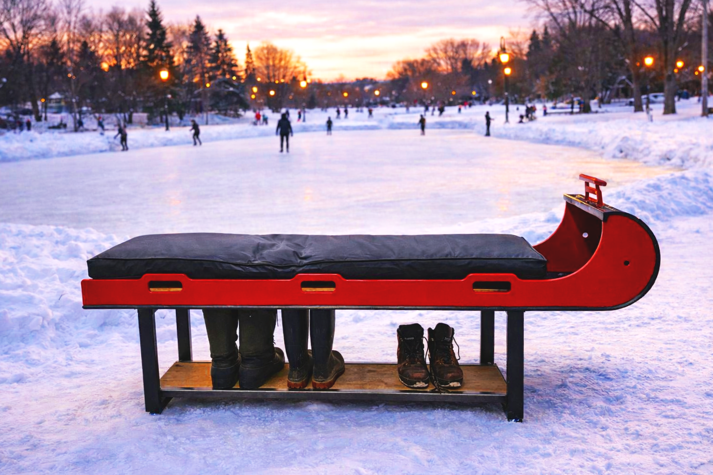 NEW! Winter Toboggan bench. Room for boots and hot chocolate too!