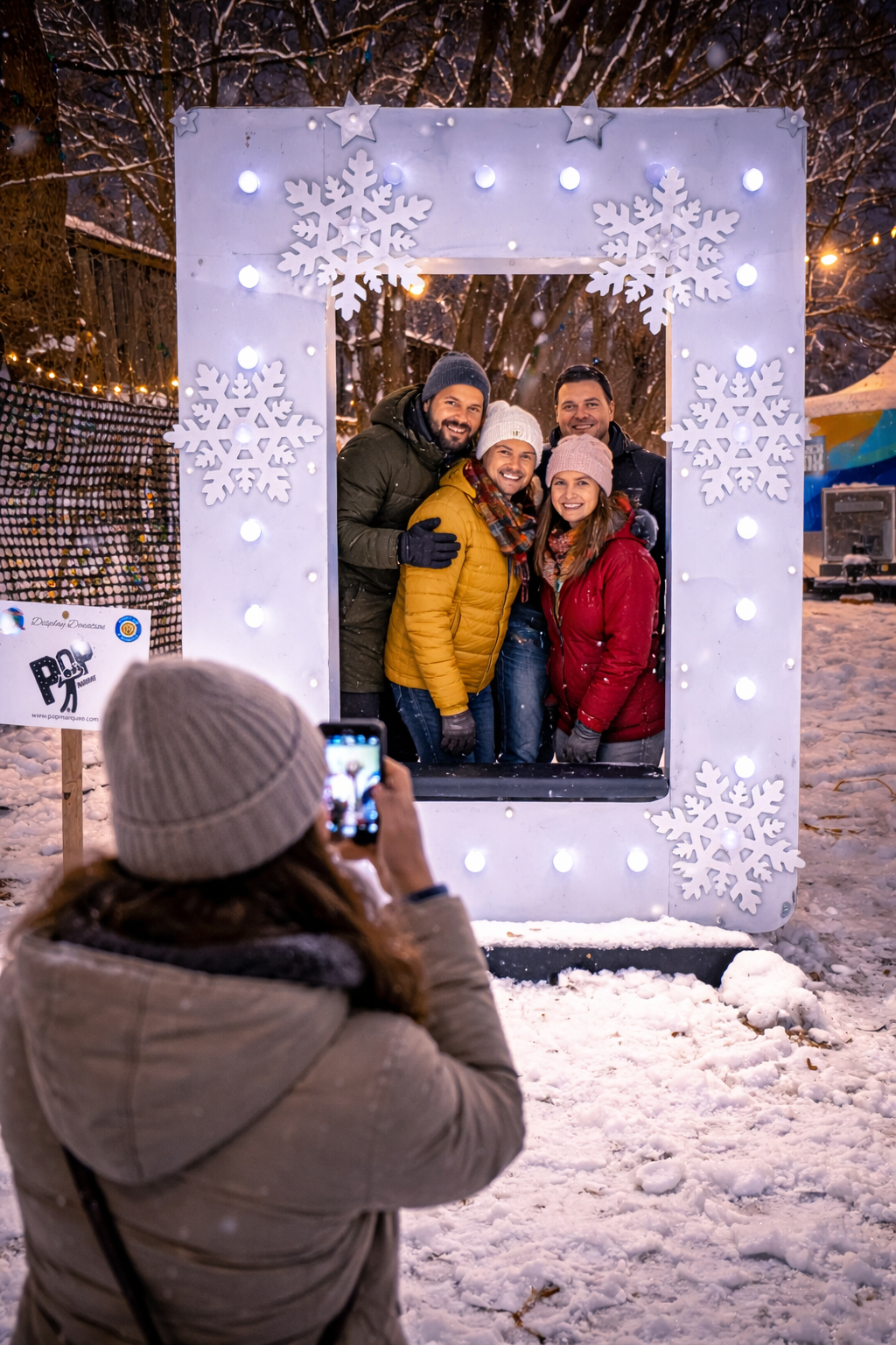 Winter Photo Frame and bench. Comes with LED RGB Lights.