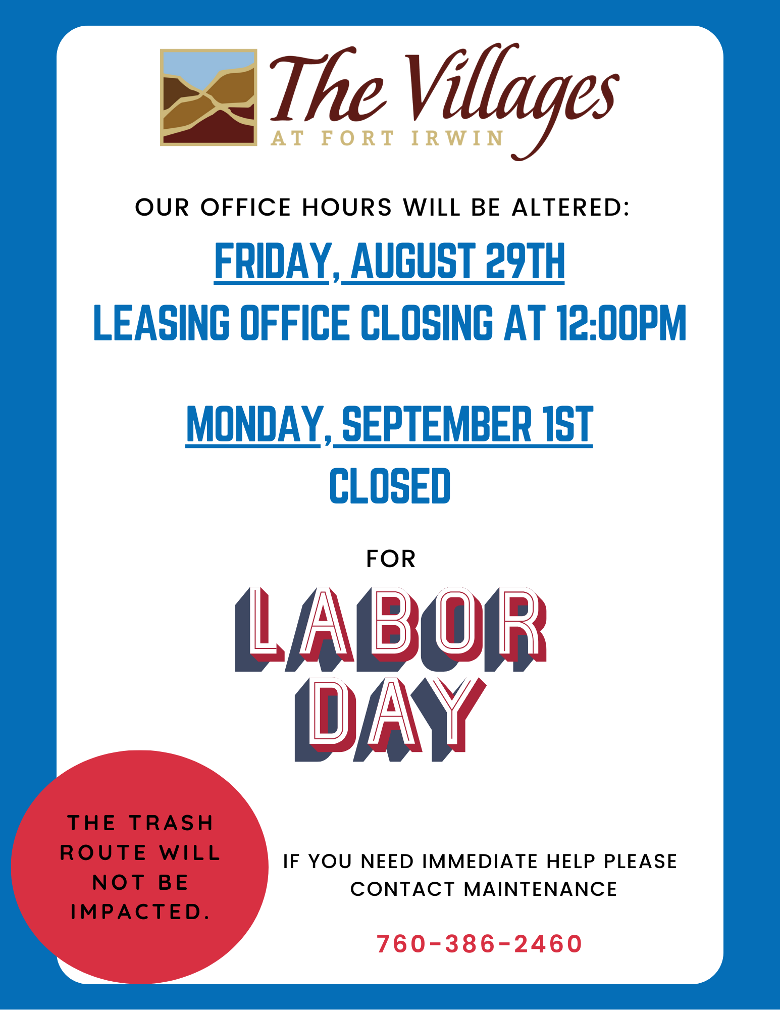 Labor Day- Villages Office Closed