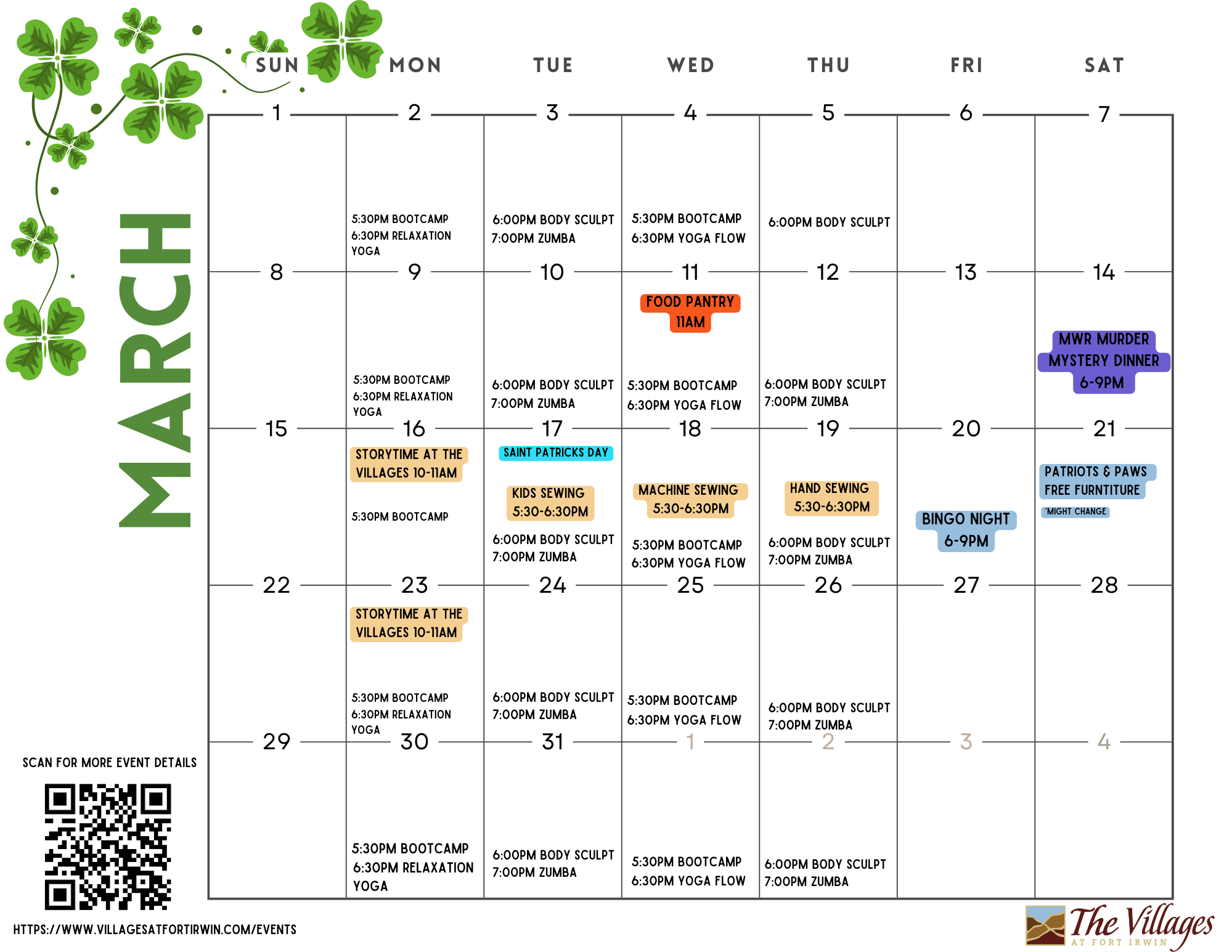 March Events Calendar