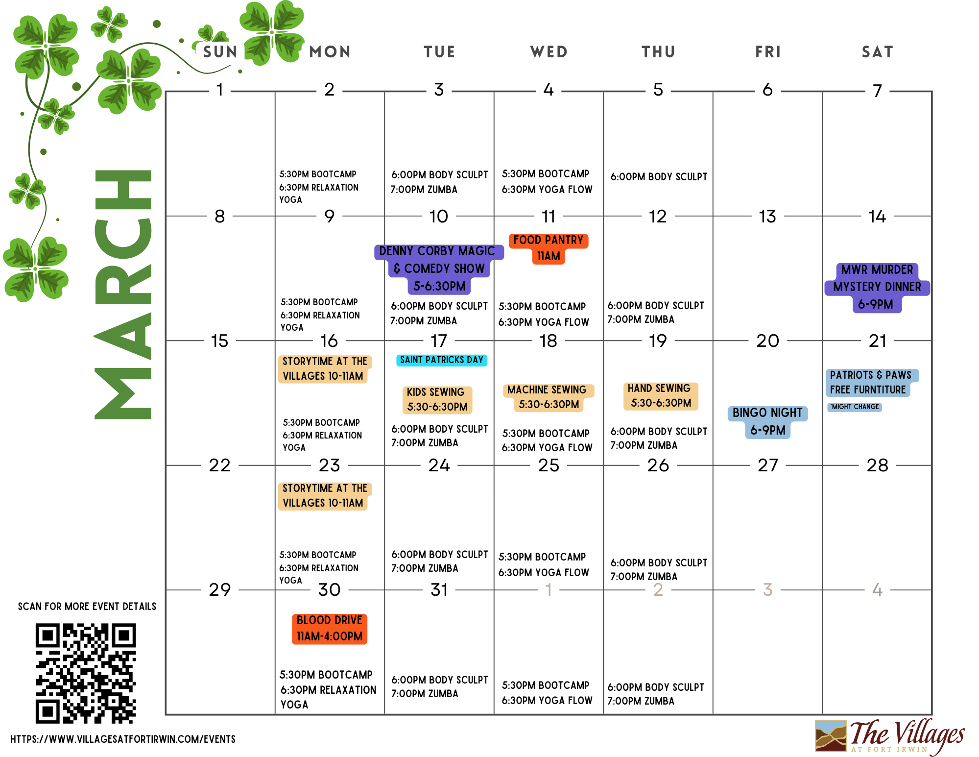 March Events Calendar