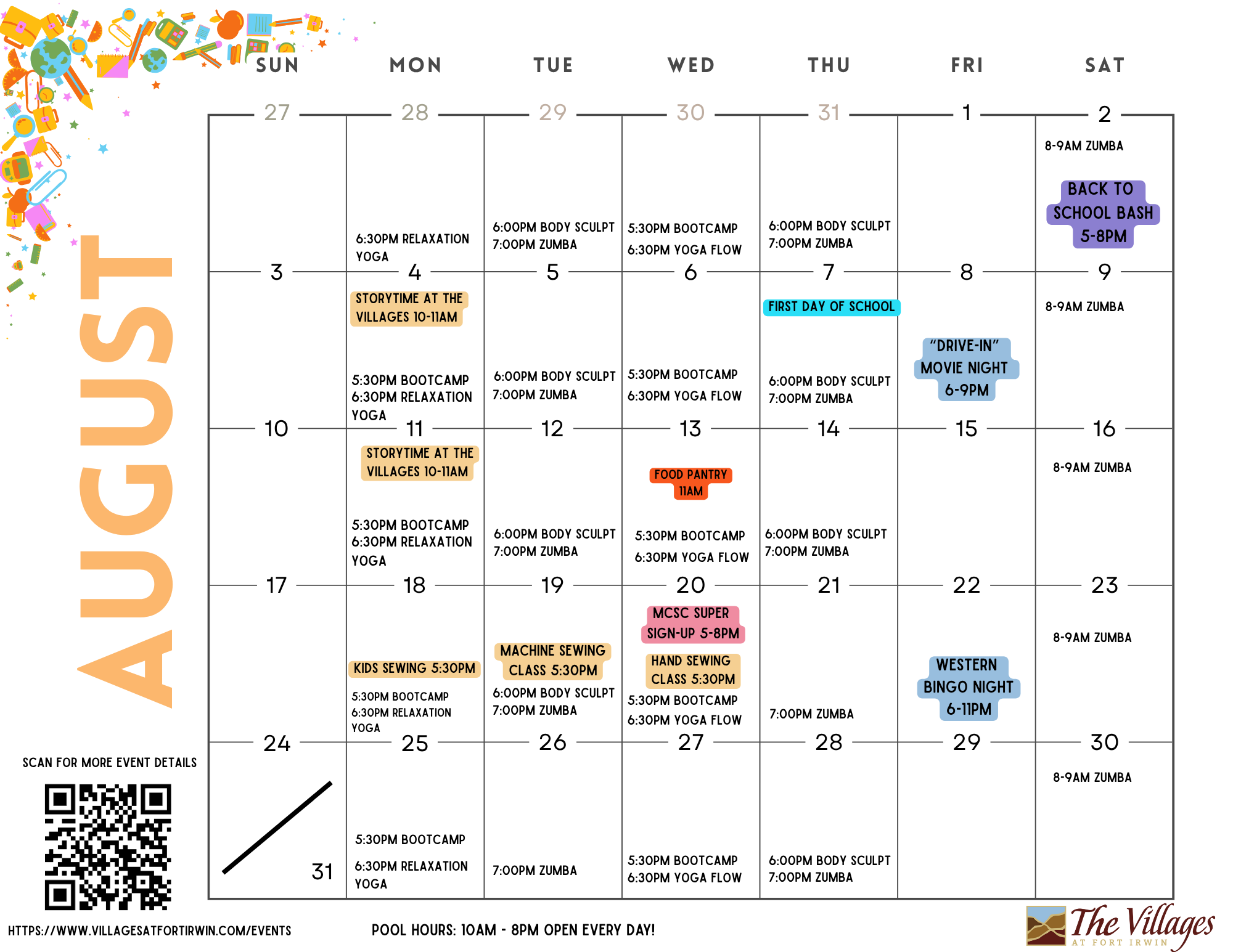 Thursday In August August Events Calendar โ Villages at Fort Irwin