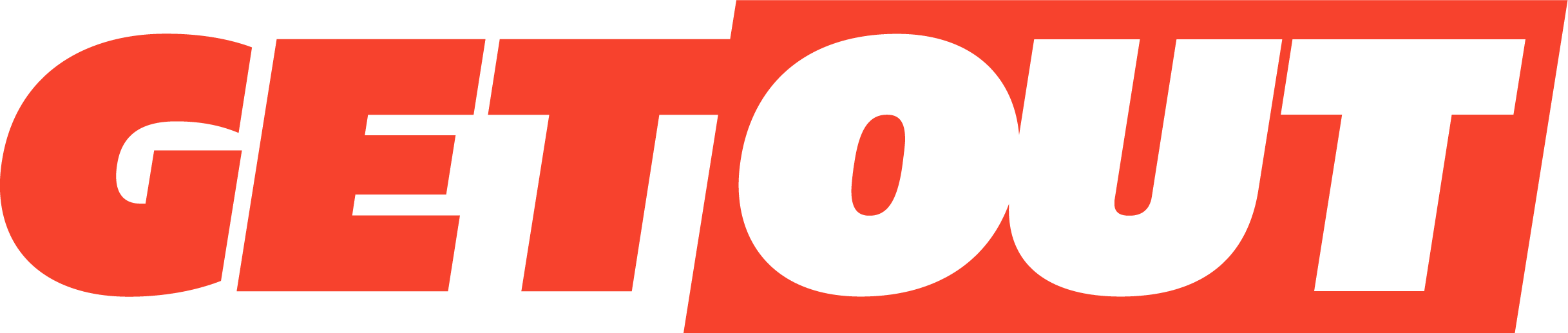 Logo of the word 'GETOUT' in bold red and black letters.