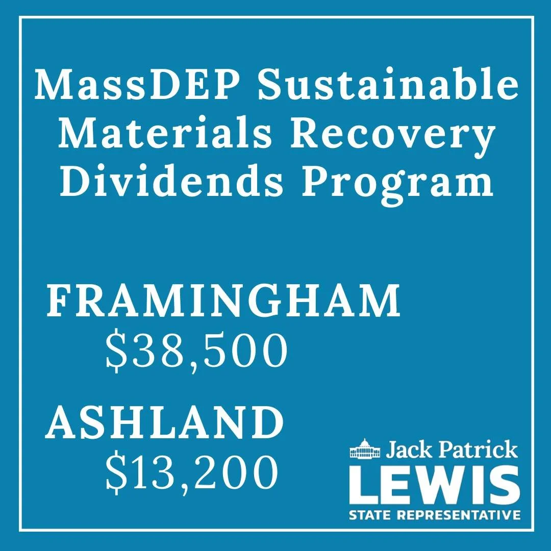 I&rsquo;m excited to share that Ashland and Framingham were among the communities to receive grants from @mass_dep&rsquo;s Sustainable Materials Recovery Program. These grants help to fight climate change and reduce costs by providing funding for com