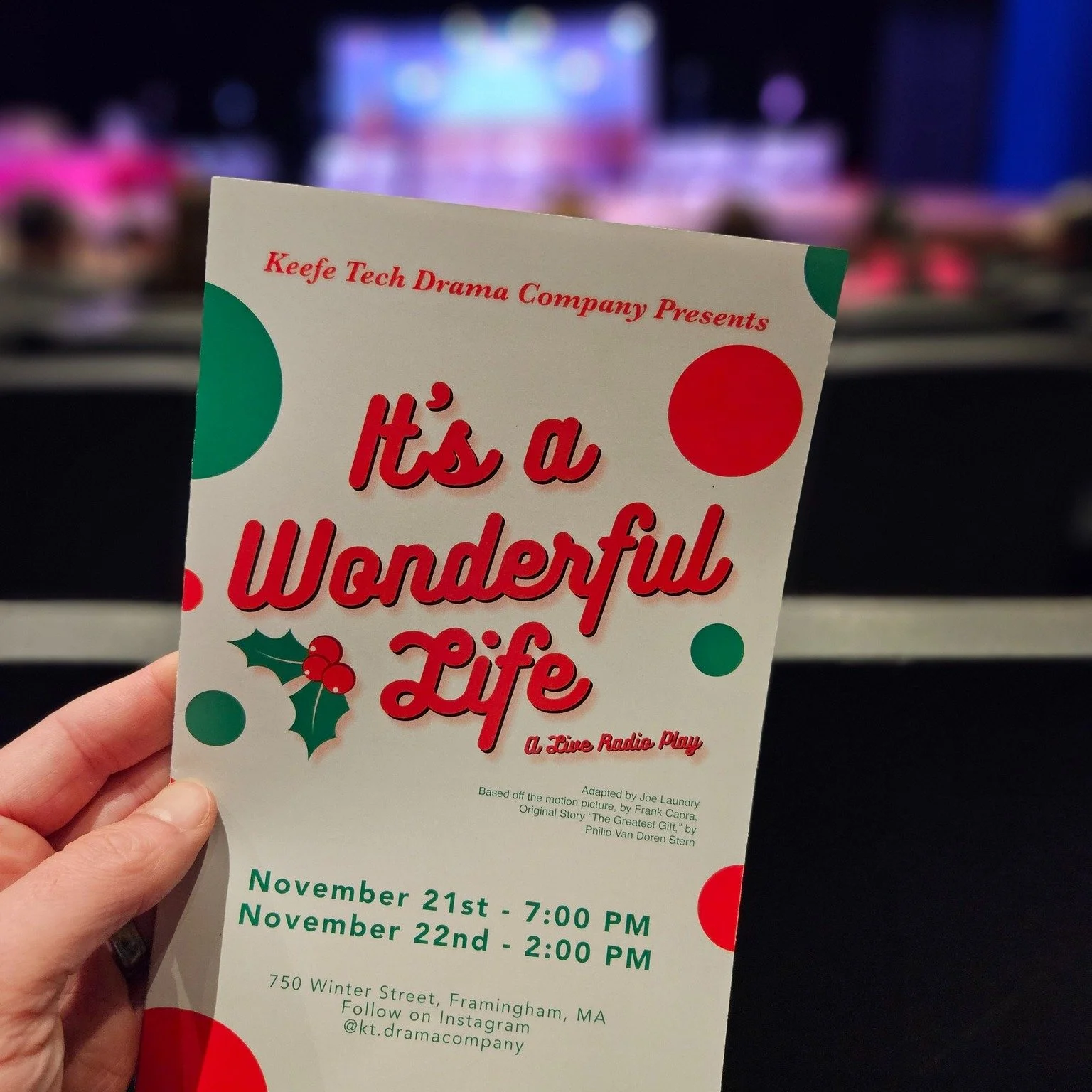 Congratulations to @kt.dramacompany on a powerful production of It&rsquo;s a Wonderful Life: A Live Radio Play. Brent and I loved the creative staging, especially the sound effects table, which was a show all its own!

Anyone who knows me well knows 