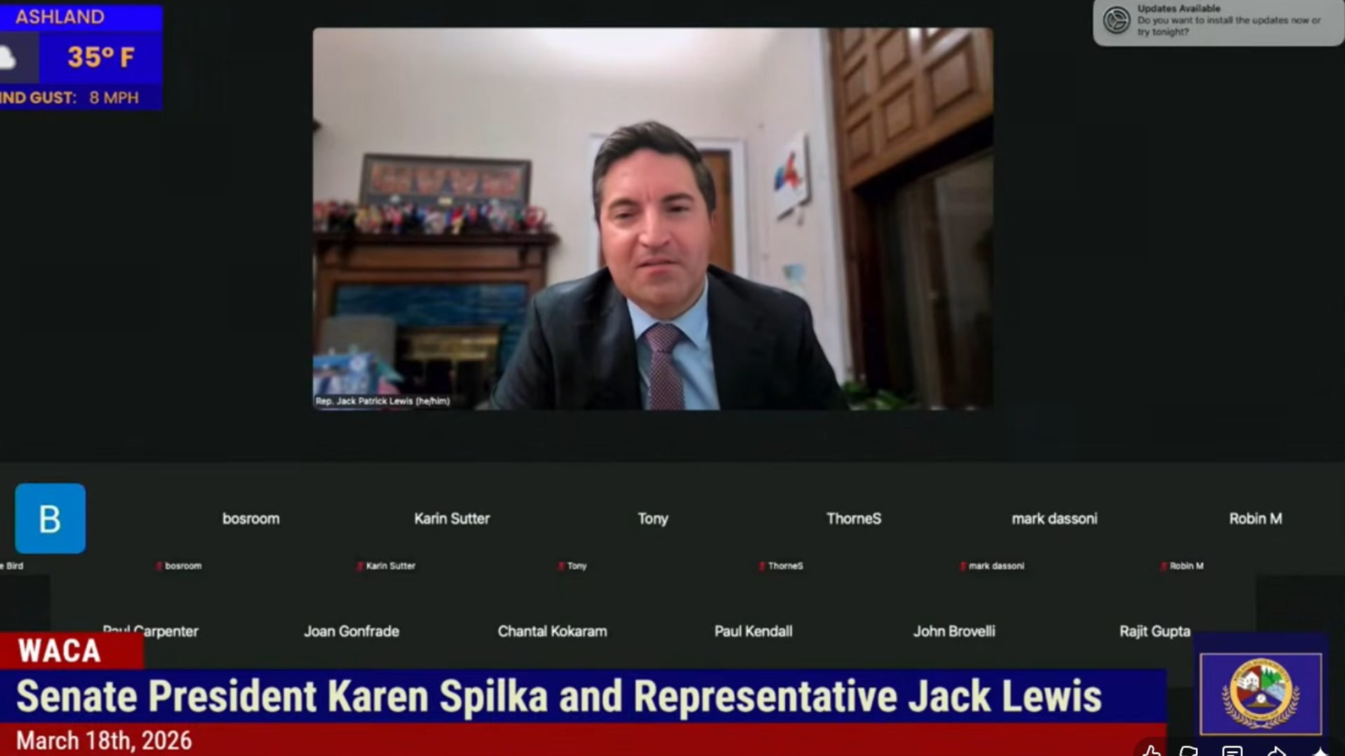 While votes on the Fair Share Supplemental Budget last month kept me on Beacon Hill late, I appreciated the opportunity to join Karen Spilka virtually in addressing the Ashland Select Board. In addition to sharing legislative and budget victories, it