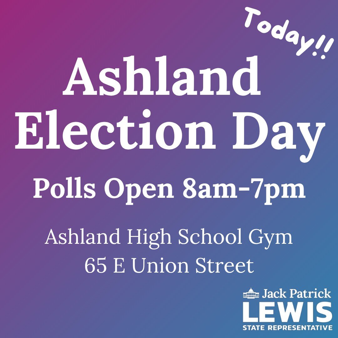 Ashland Residents: Vote Today

Polls at Ashland High School are open until 7pm

Learn more about this proposed operational override in the links below:

https://www.ashlandmass.com/1352/FY27-Budget-Override-Information
https://www.metrowestdailynews.