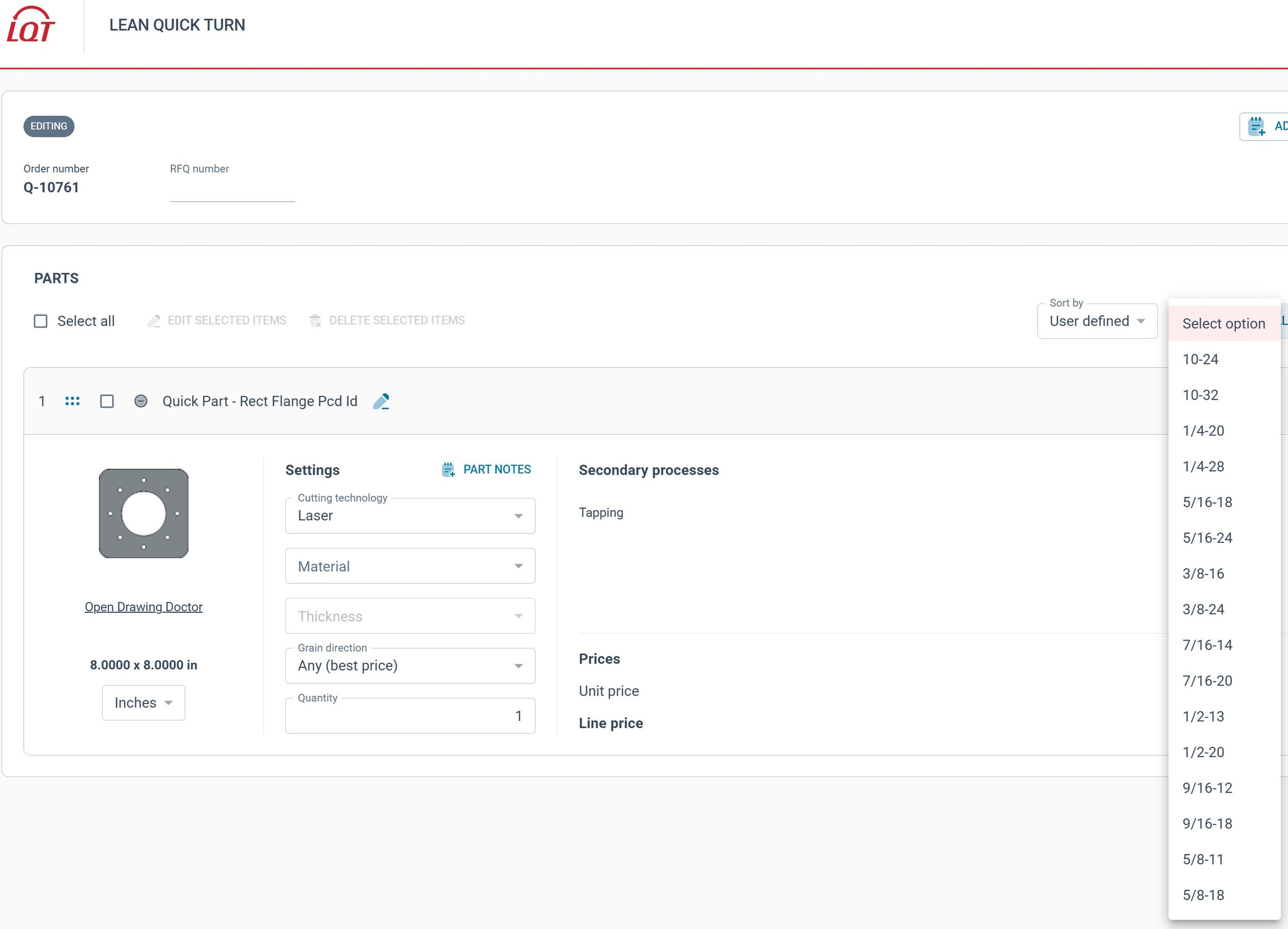 Lean Quick Turn service Threading added